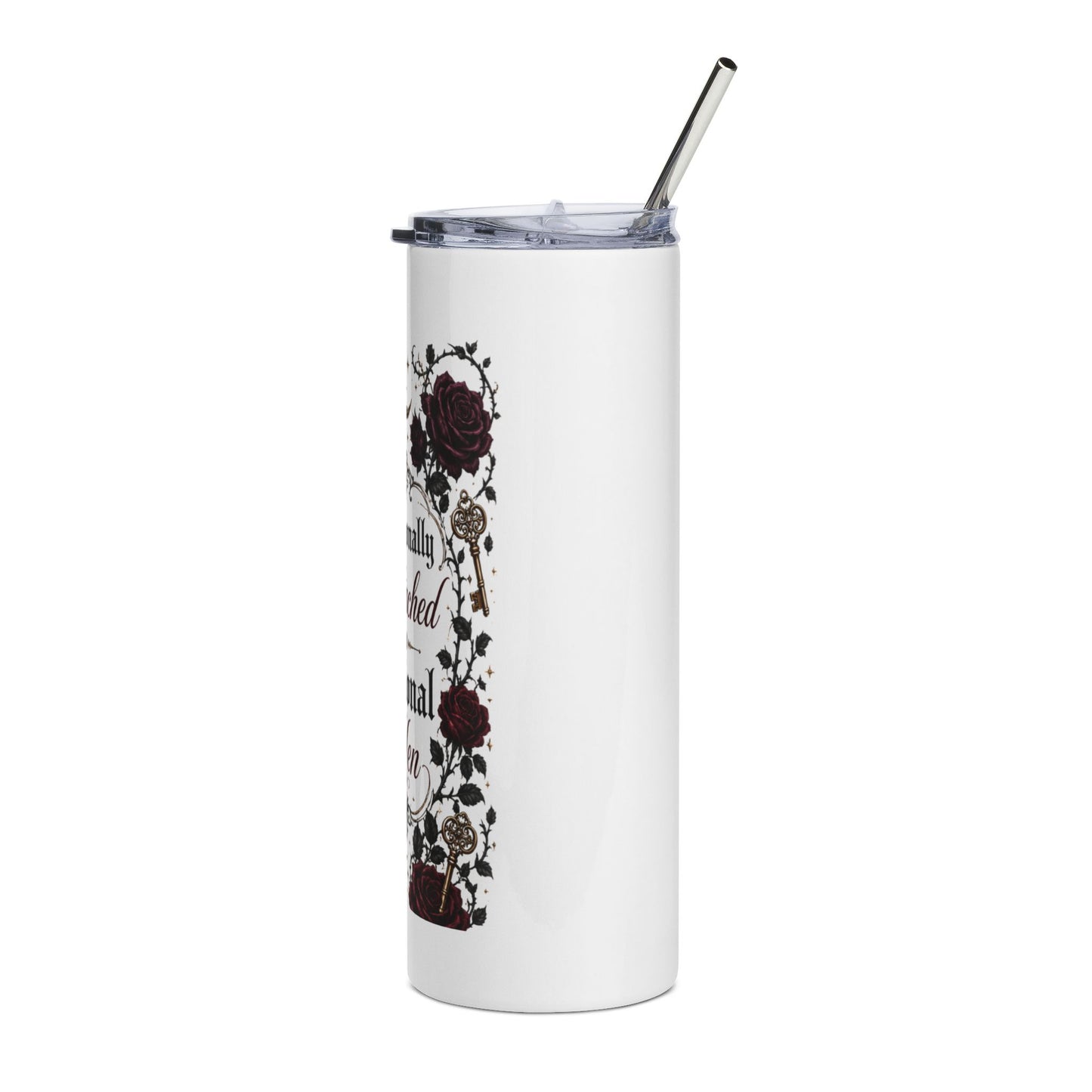 20oz Stainless Tumbler — "Emotionally Attached to Fictional Men" Floral Gothic Drinkware