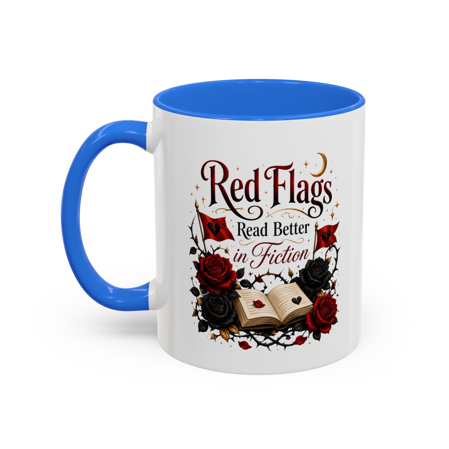 Book Lover Mug — "Red Flags Read Better in Fiction" Ceramic Coffee Cup (11oz/15oz)
