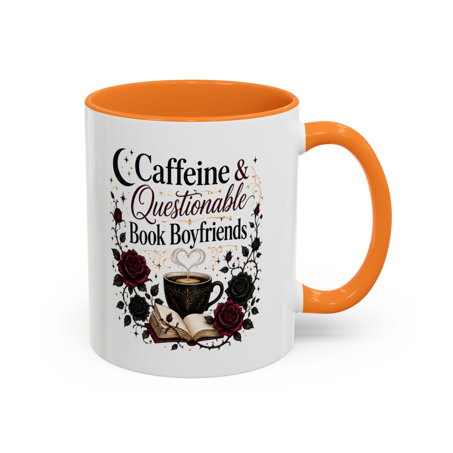 Caffeine & Questionable Book Boyfriends Coffee Mug — 11oz/15oz Novelty Booklover Gift