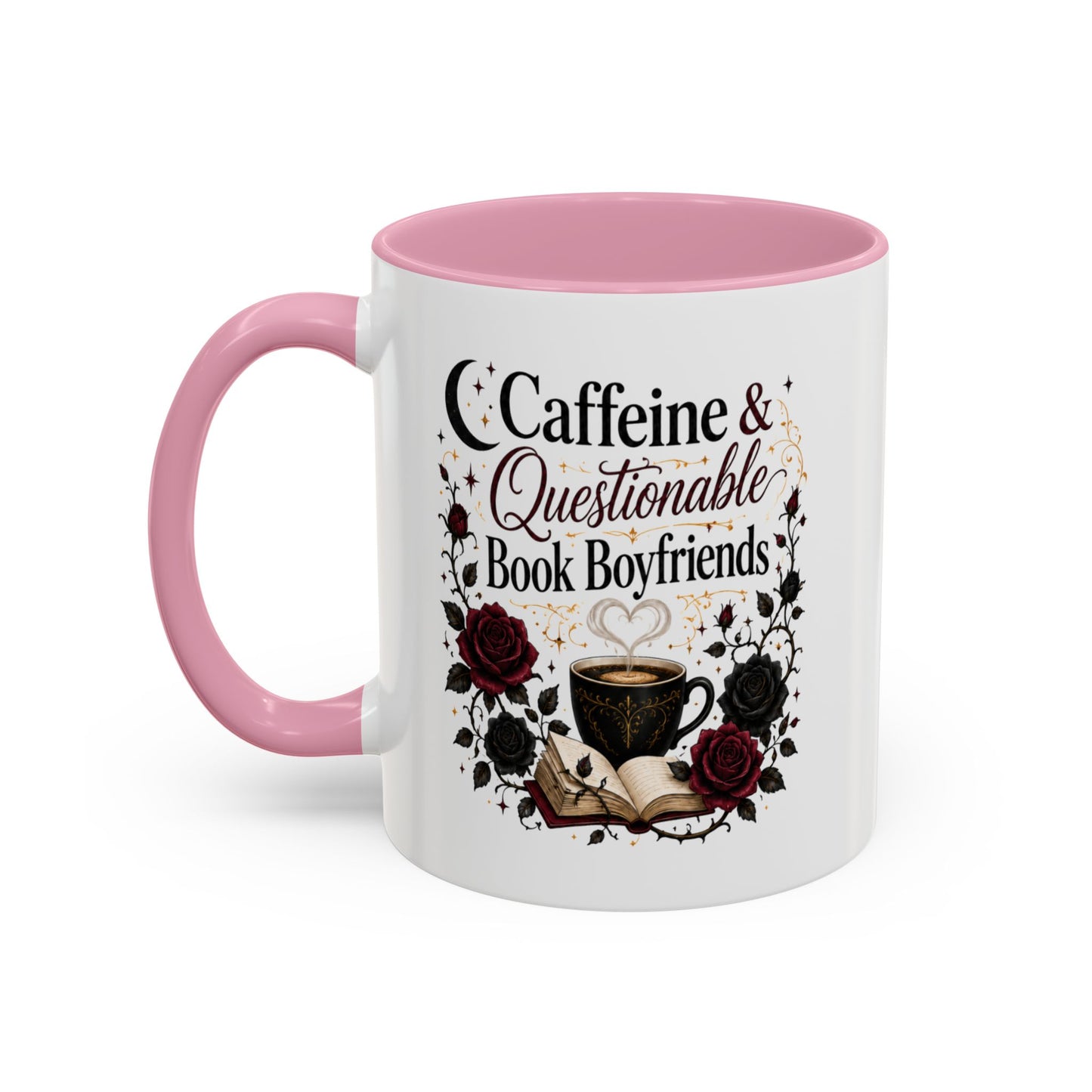 Caffeine & Questionable Book Boyfriends Coffee Mug — 11oz/15oz Novelty Booklover Gift