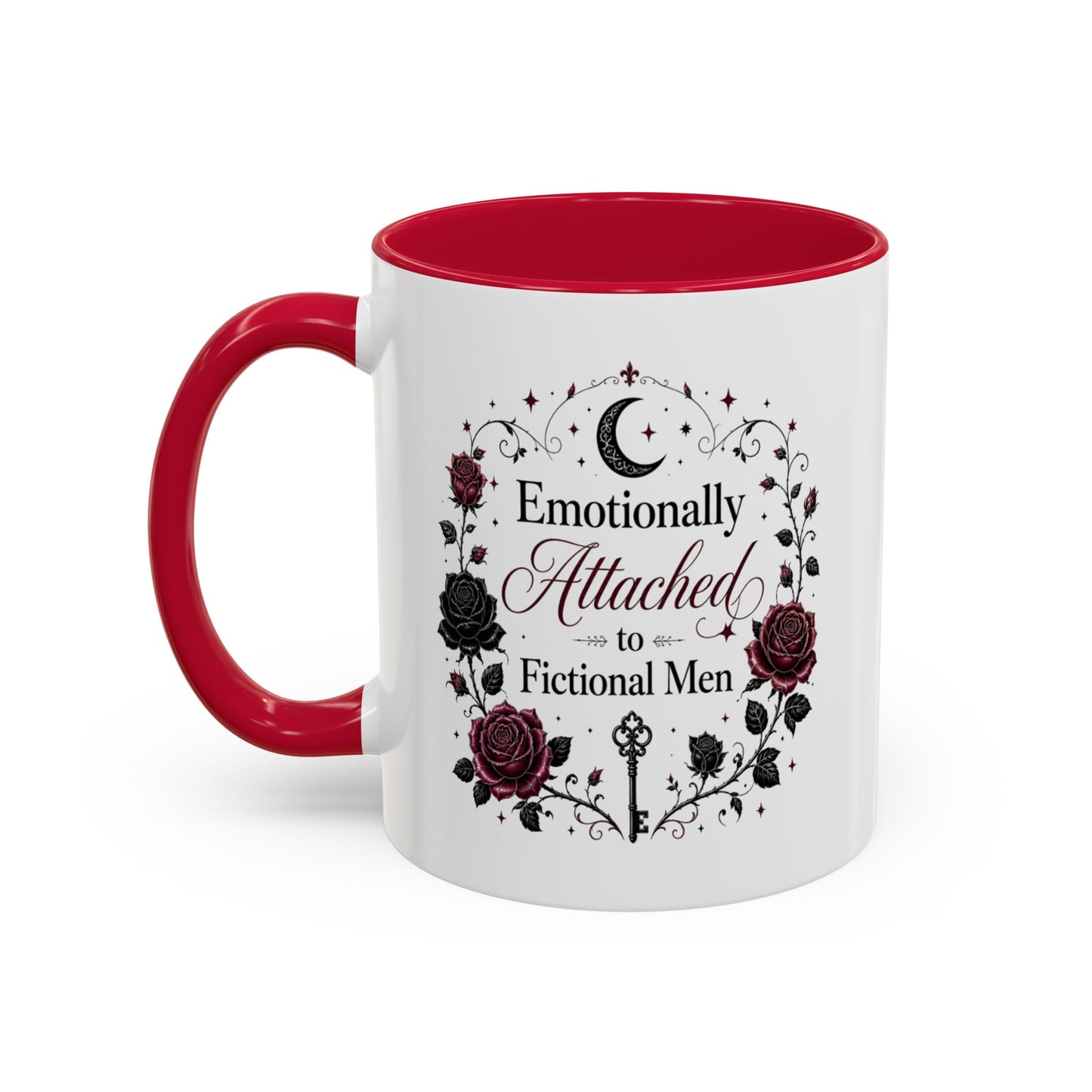 Emotionally Attached to Fictional Men Mug — Floral Gothic 11oz/15oz Coffee Cup