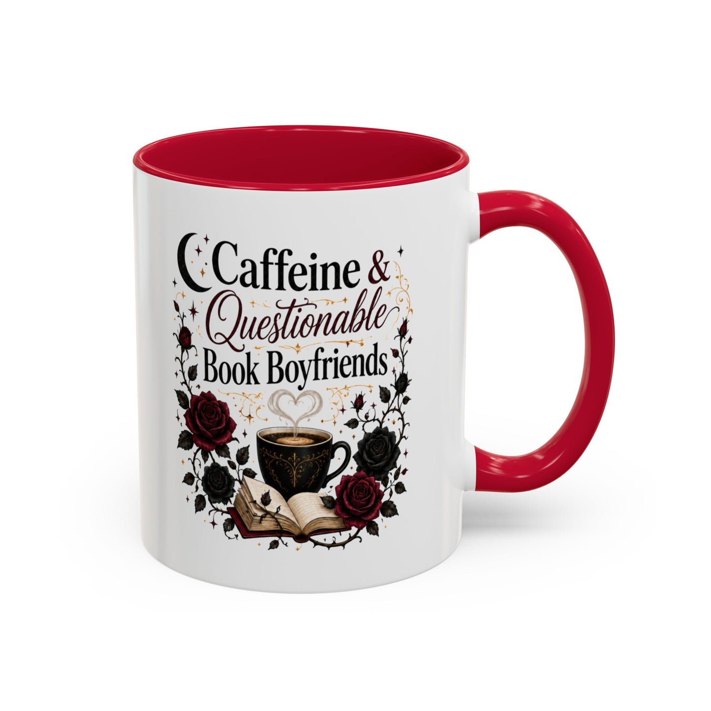 Caffeine & Questionable Book Boyfriends Coffee Mug — 11oz/15oz Novelty Booklover Gift