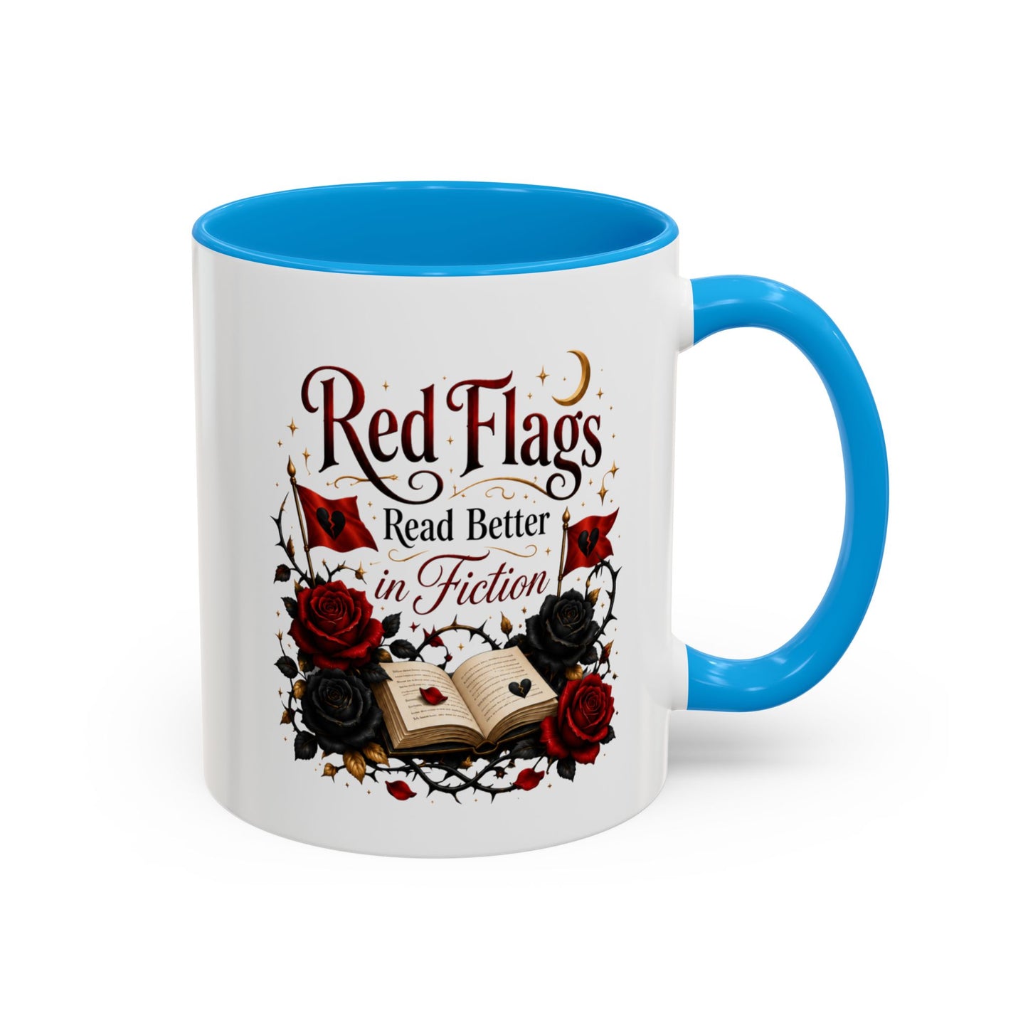 Book Lover Mug — "Red Flags Read Better in Fiction" Ceramic Coffee Cup (11oz/15oz)