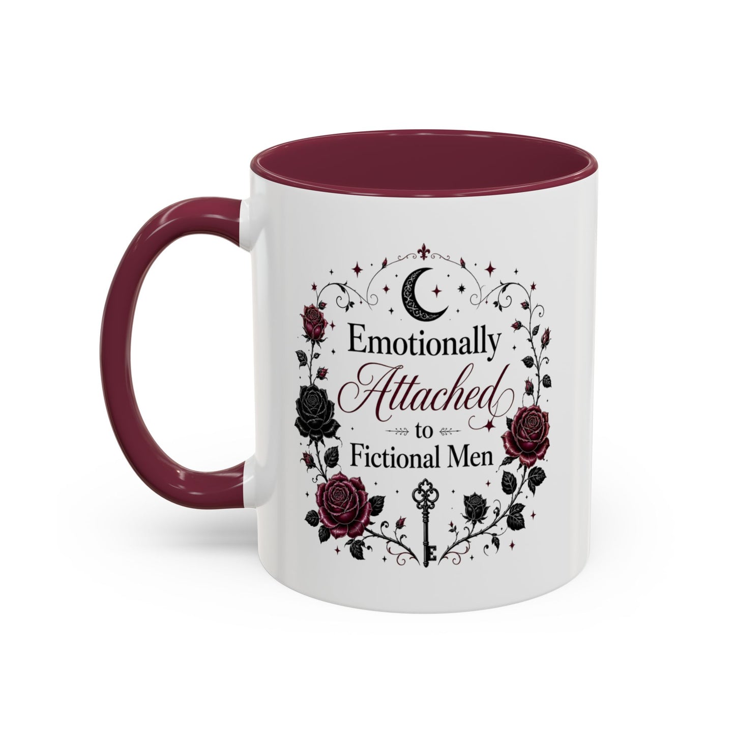 Emotionally Attached to Fictional Men Mug — Floral Gothic 11oz/15oz Coffee Cup