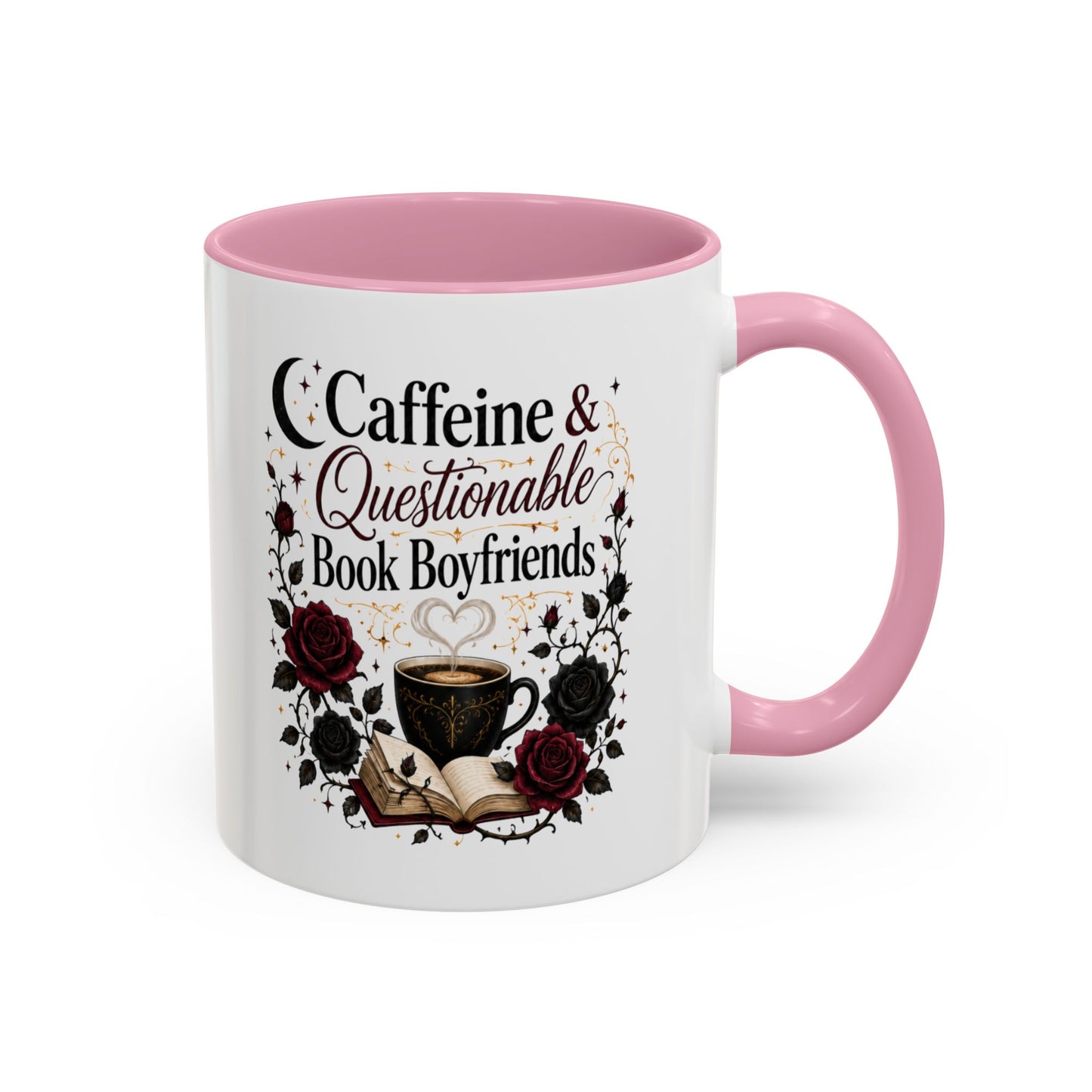 Caffeine & Questionable Book Boyfriends Coffee Mug — 11oz/15oz Novelty Booklover Gift