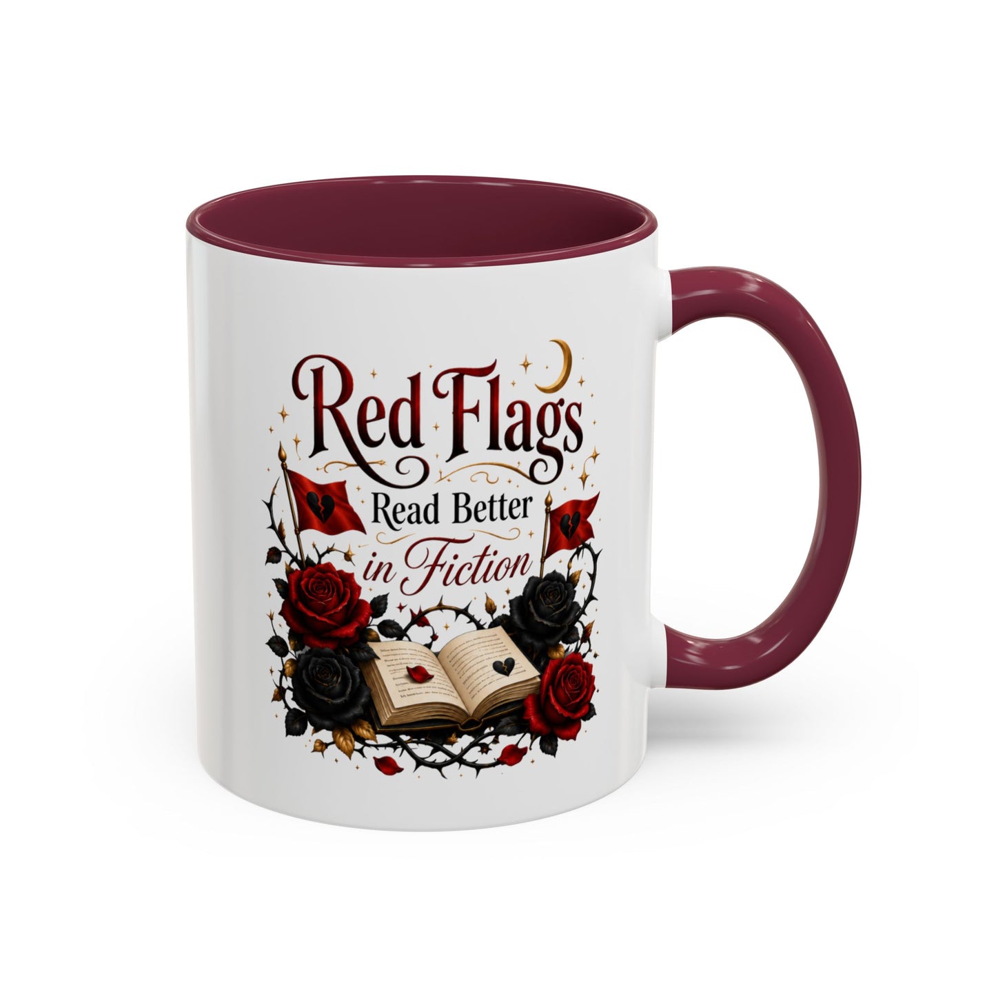 Book Lover Mug — "Red Flags Read Better in Fiction" Ceramic Coffee Cup (11oz/15oz)