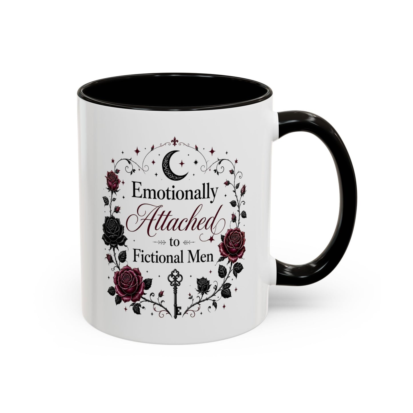 Emotionally Attached to Fictional Men Mug — Floral Gothic 11oz/15oz Coffee Cup