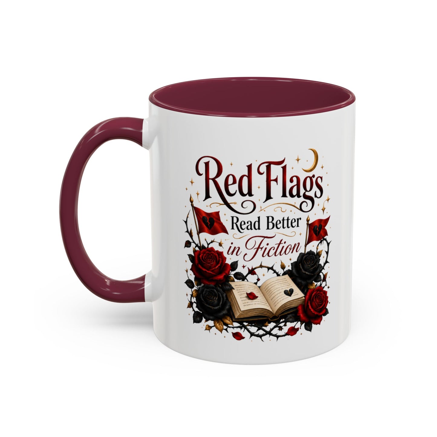 Book Lover Mug — "Red Flags Read Better in Fiction" Ceramic Coffee Cup (11oz/15oz)