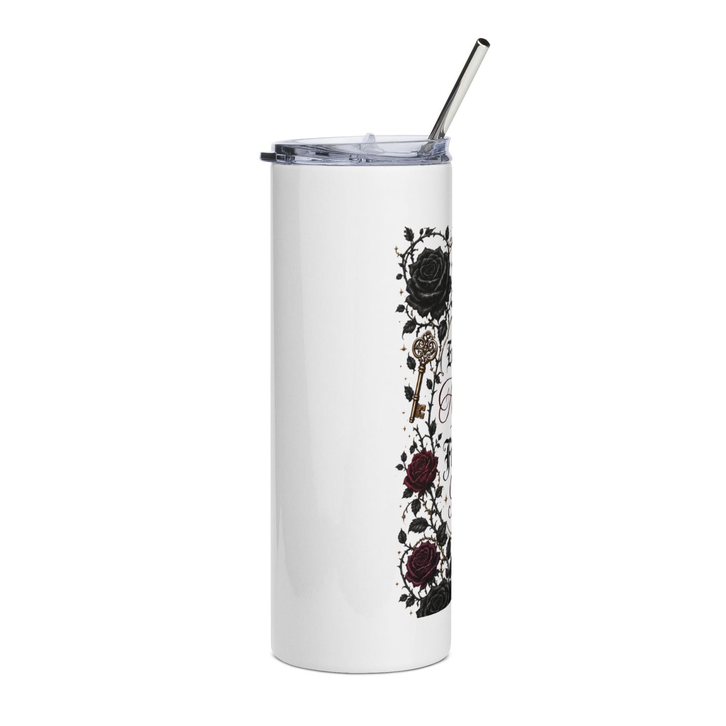 20oz Stainless Tumbler — "Emotionally Attached to Fictional Men" Floral Gothic Drinkware
