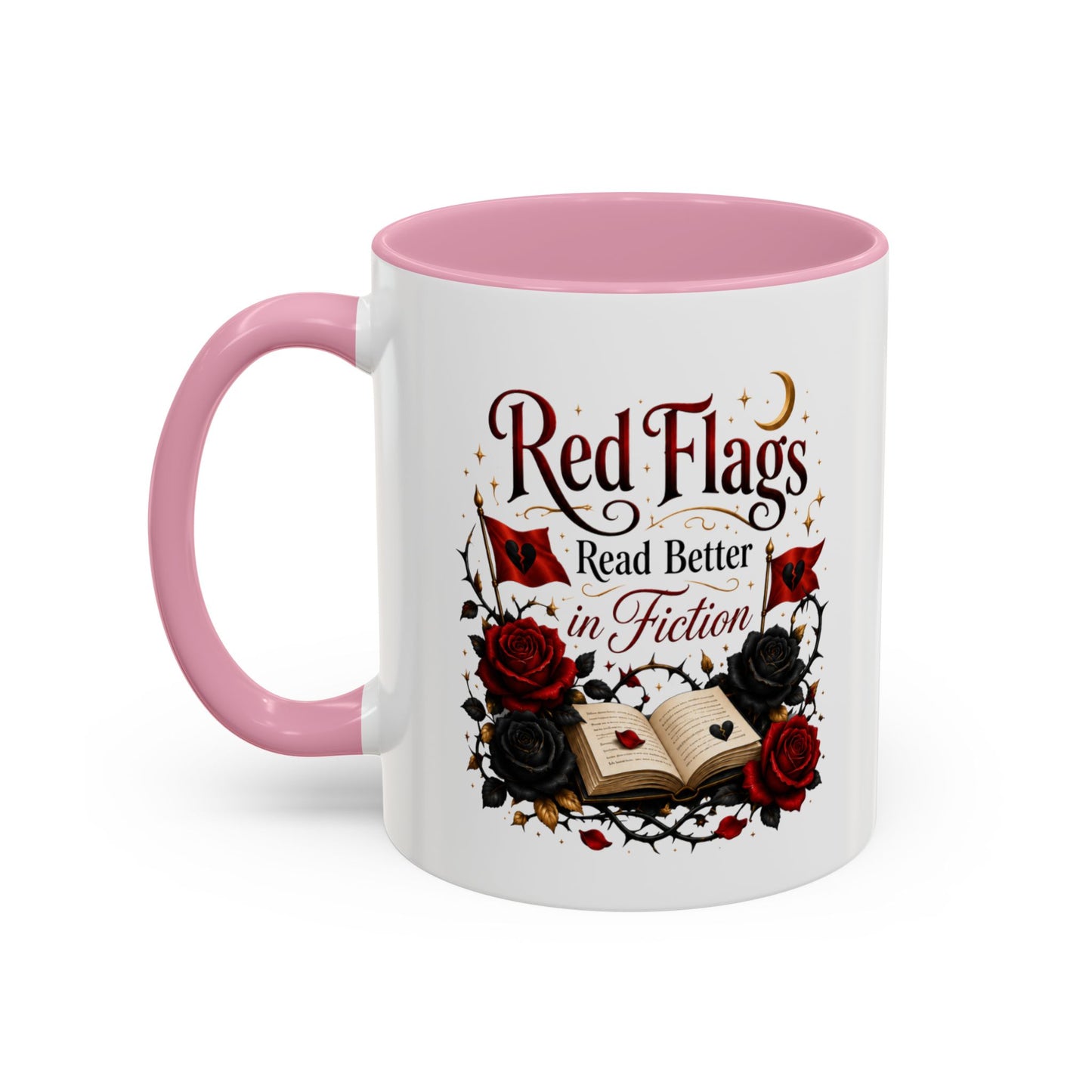 Book Lover Mug — "Red Flags Read Better in Fiction" Ceramic Coffee Cup (11oz/15oz)