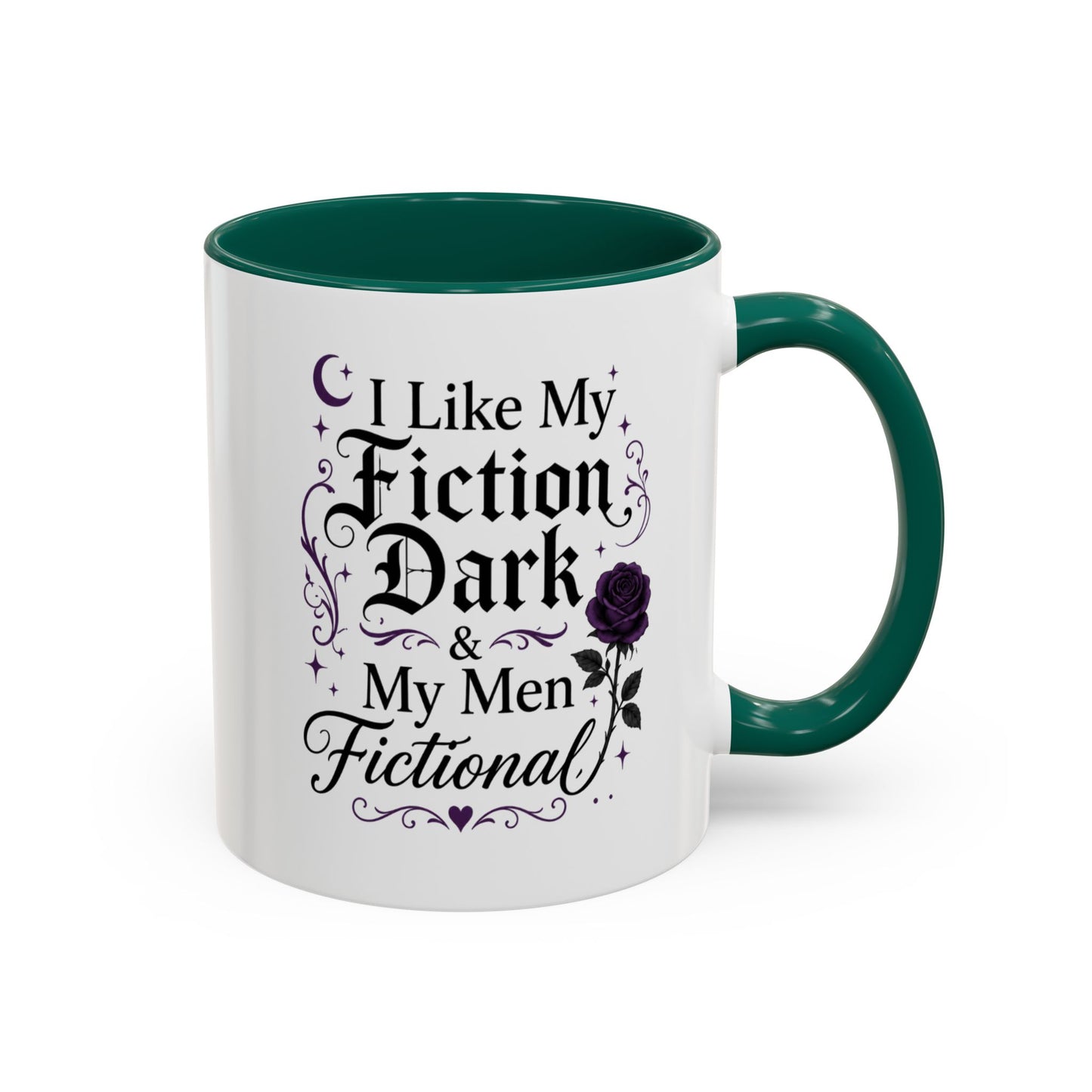Fiction Dark Coffee Mug — "I Like My Fiction Dark & My Men Fictional" (11oz/15oz)