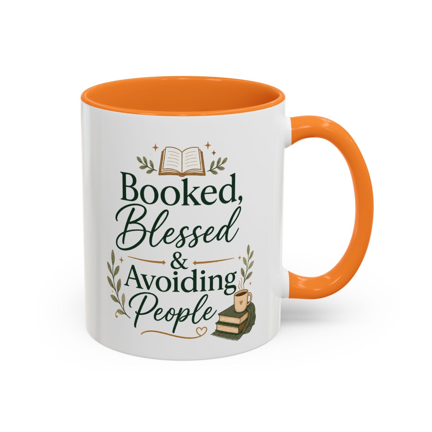 Booked, Blessed & Avoiding People Mug — Book Lover Coffee Cup (11oz/15oz)