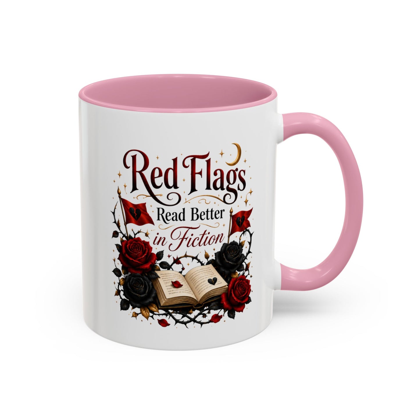Book Lover Mug — "Red Flags Read Better in Fiction" Ceramic Coffee Cup (11oz/15oz)