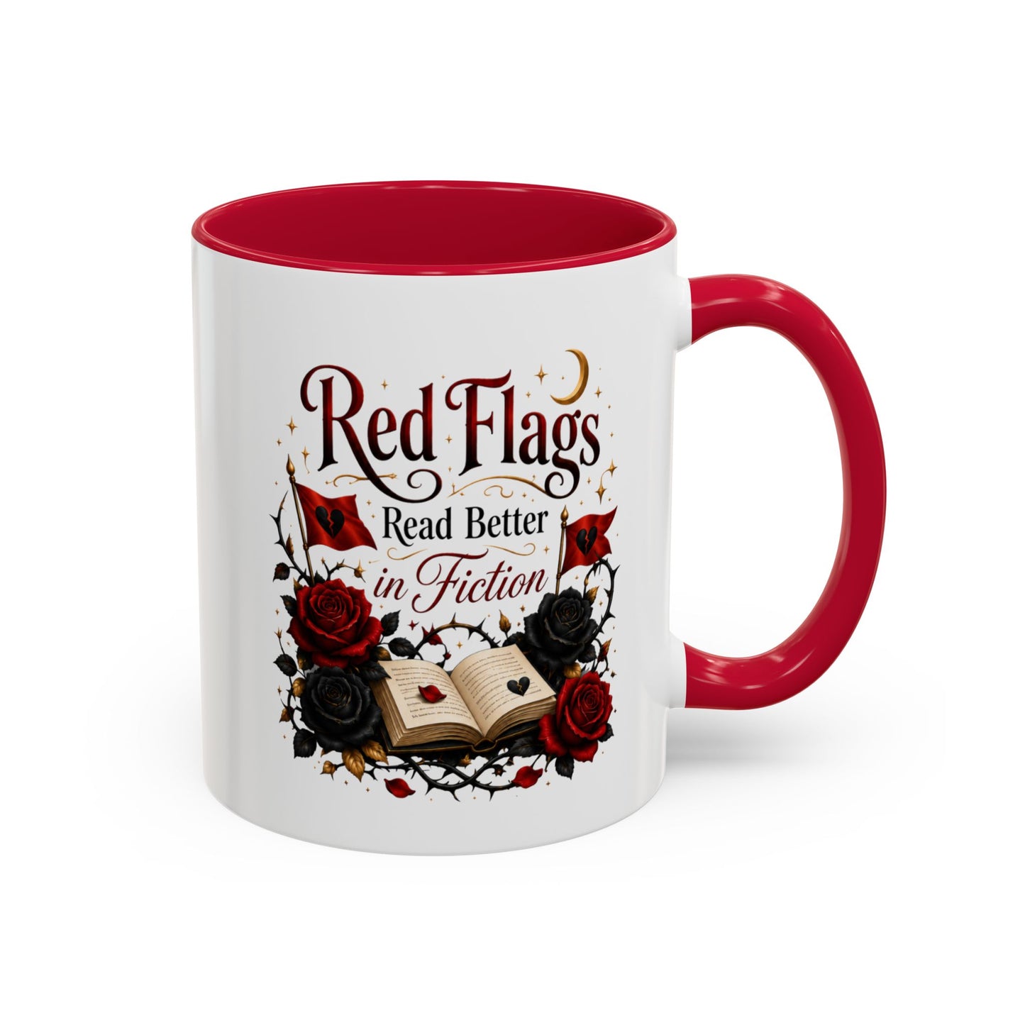 Book Lover Mug — "Red Flags Read Better in Fiction" Ceramic Coffee Cup (11oz/15oz)