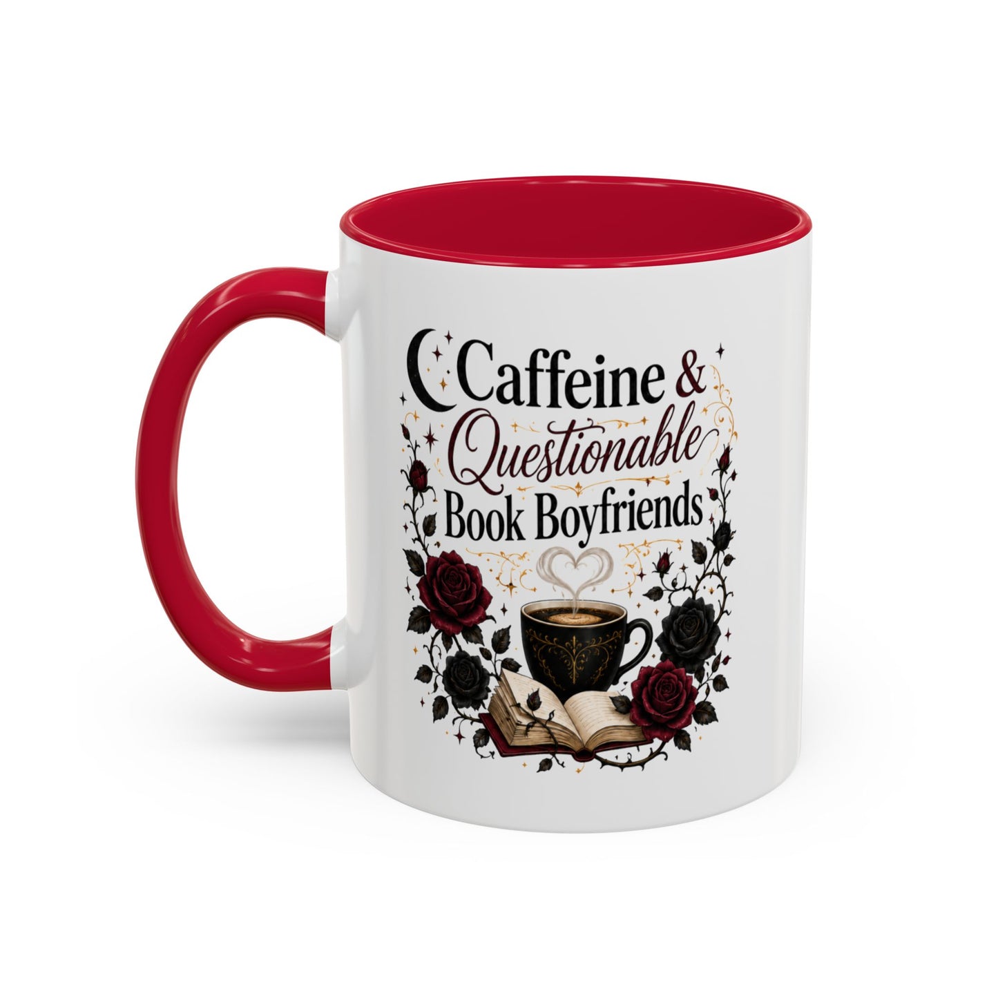 Caffeine & Questionable Book Boyfriends Coffee Mug — 11oz/15oz Novelty Booklover Gift