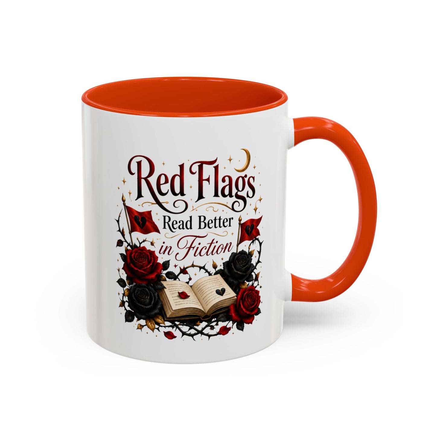 Book Lover Mug — "Red Flags Read Better in Fiction" Ceramic Coffee Cup (11oz/15oz)