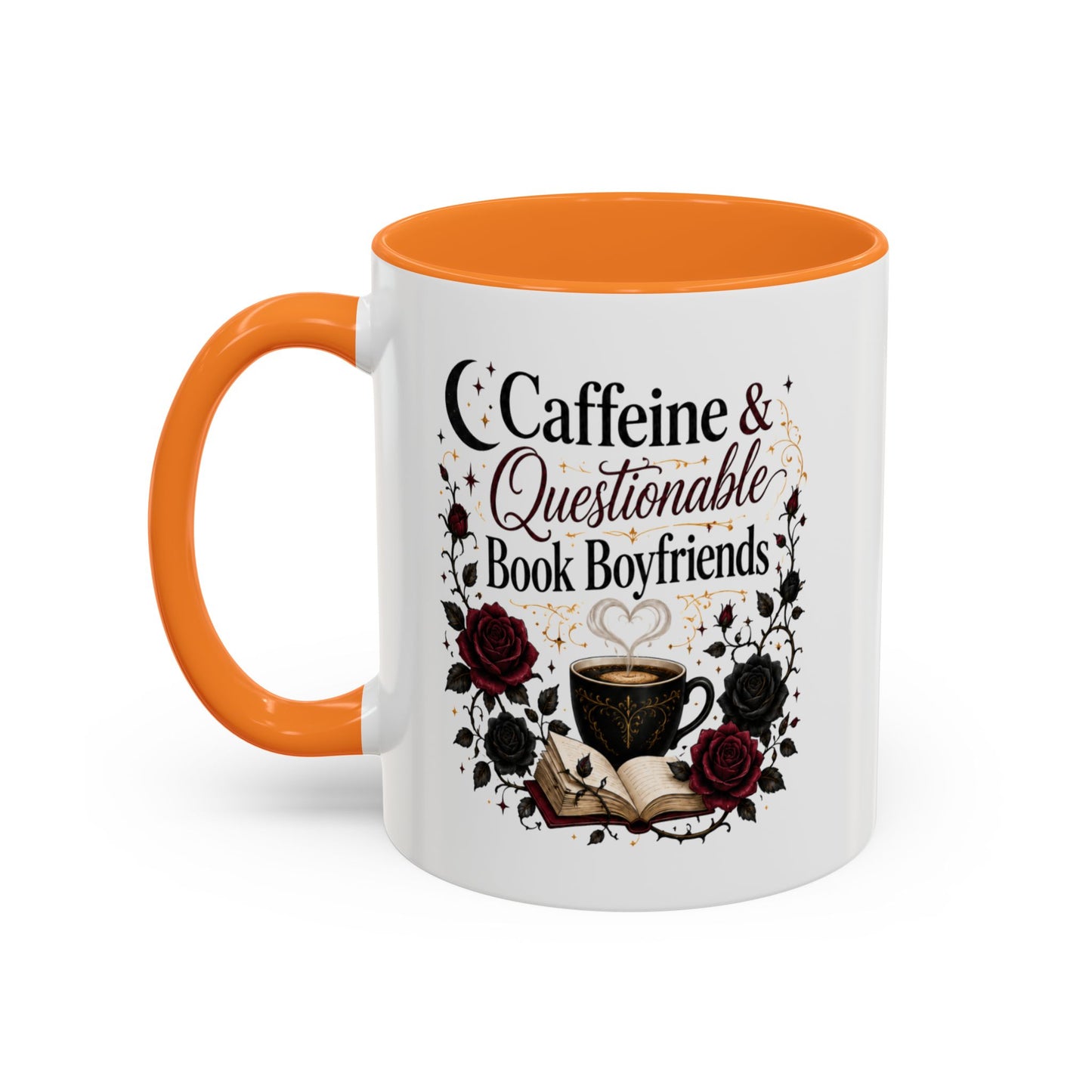 Caffeine & Questionable Book Boyfriends Coffee Mug — 11oz/15oz Novelty Booklover Gift
