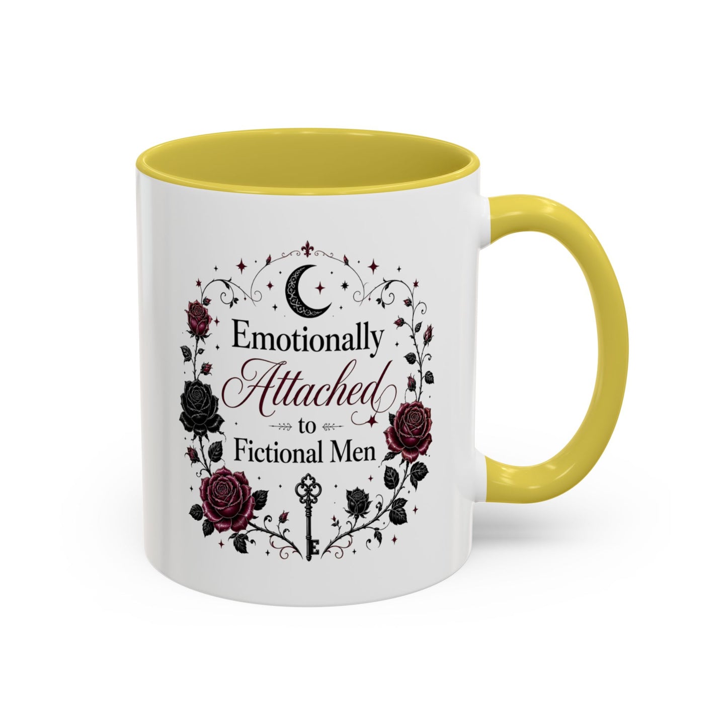 Emotionally Attached to Fictional Men Mug — Floral Gothic 11oz/15oz Coffee Cup