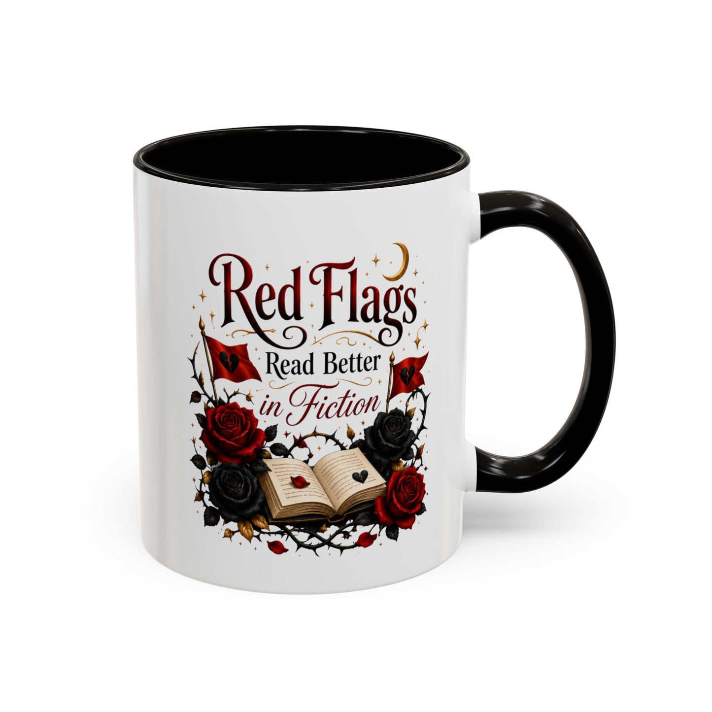 Book Lover Mug — "Red Flags Read Better in Fiction" Ceramic Coffee Cup (11oz/15oz)
