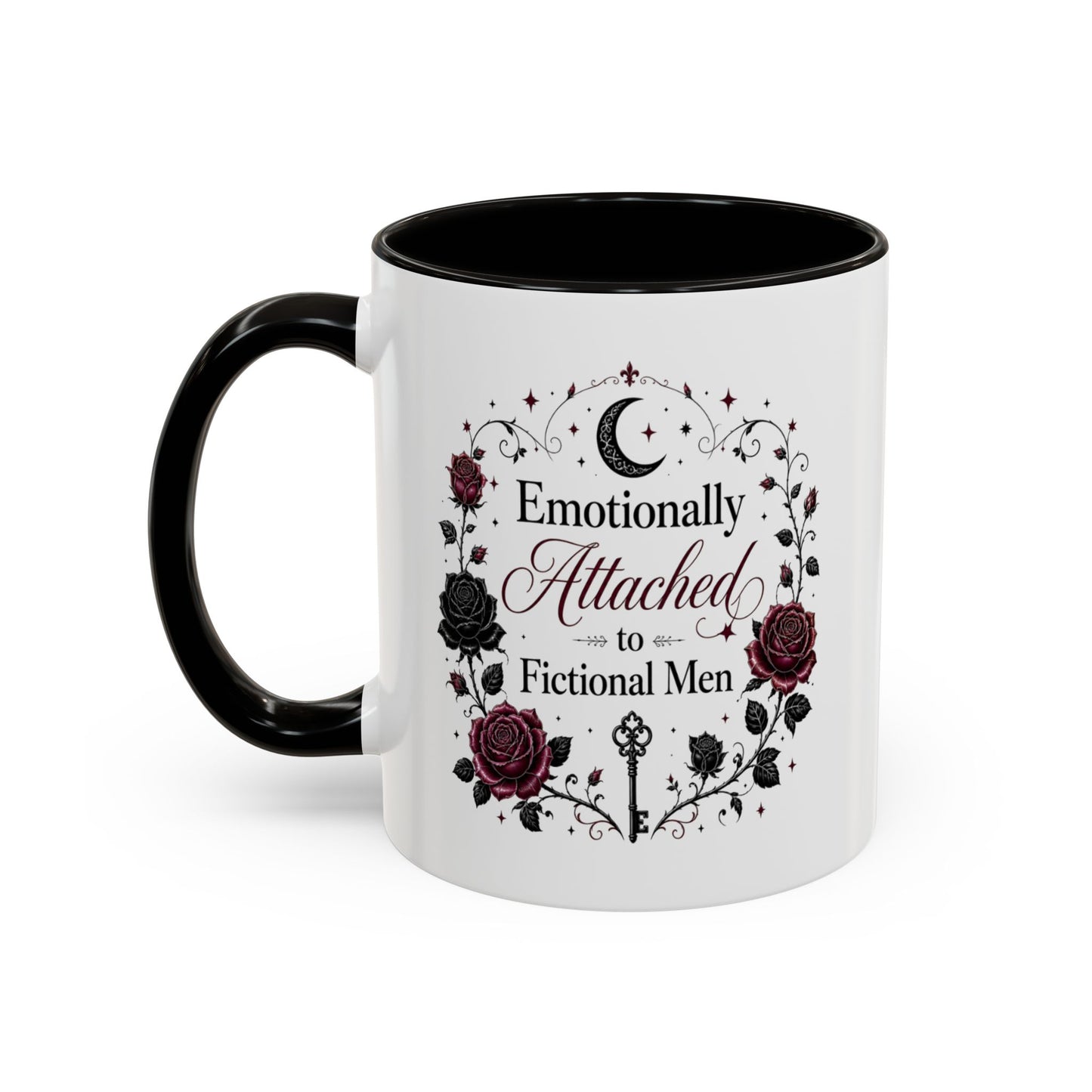 Emotionally Attached to Fictional Men Mug — Floral Gothic 11oz/15oz Coffee Cup