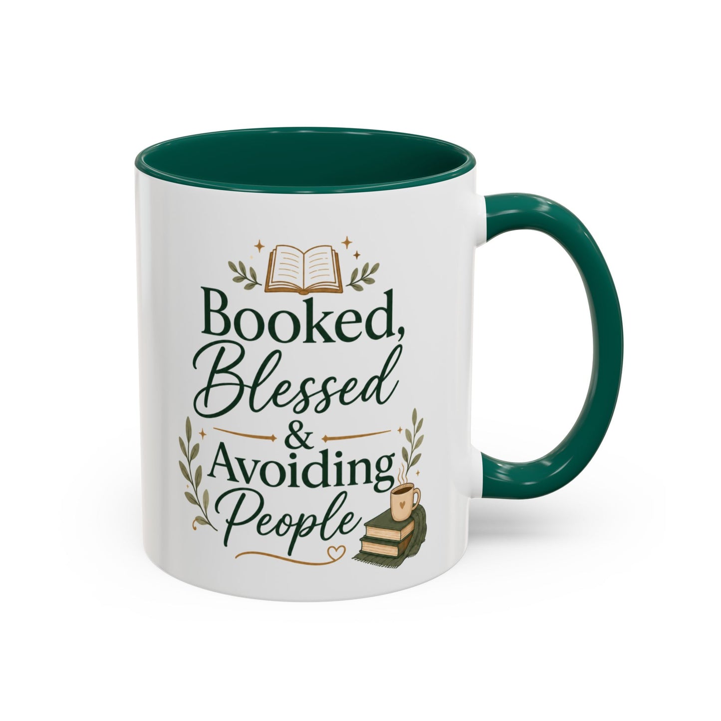 Booked, Blessed & Avoiding People Mug — Book Lover Coffee Cup (11oz/15oz)