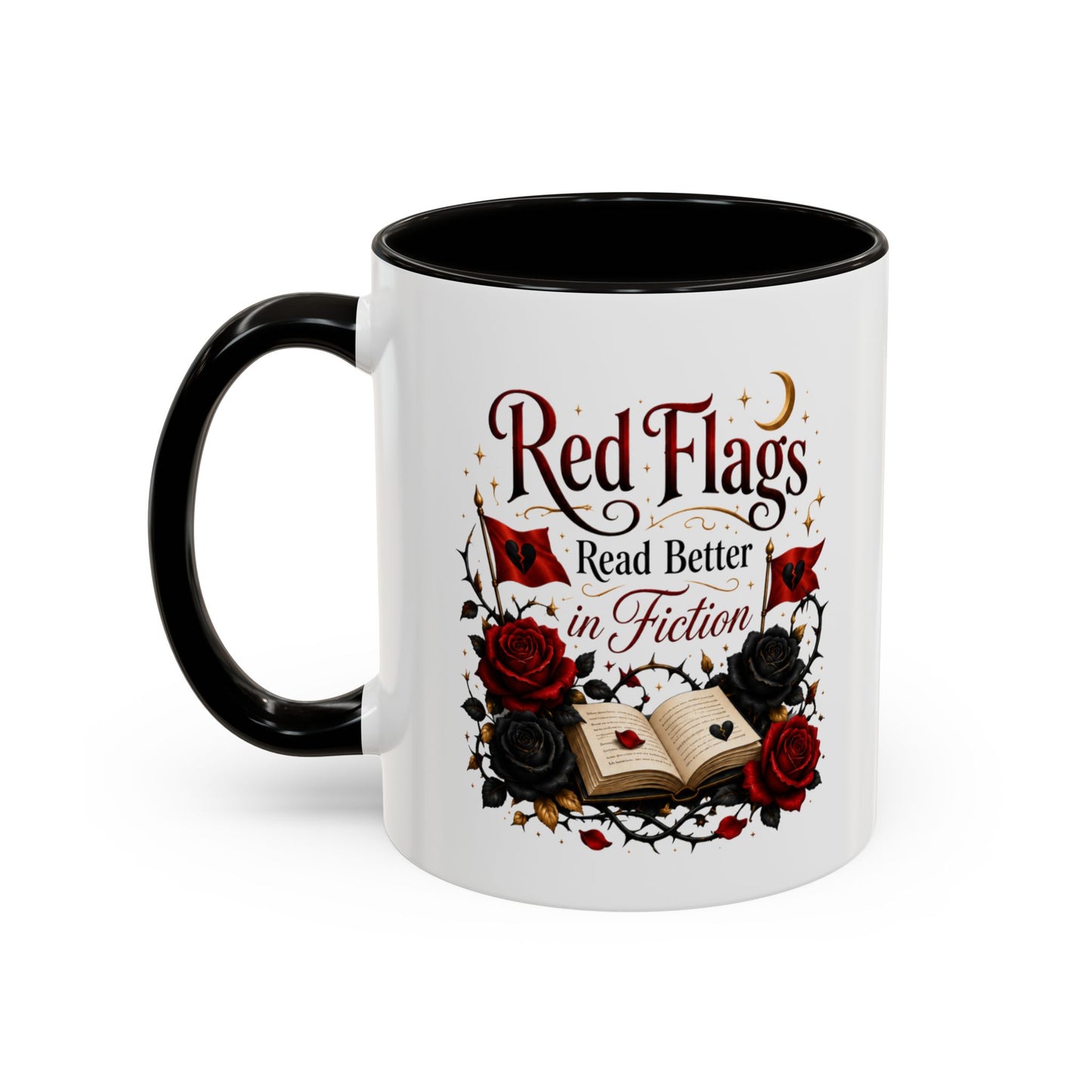 Book Lover Mug — "Red Flags Read Better in Fiction" Ceramic Coffee Cup (11oz/15oz)