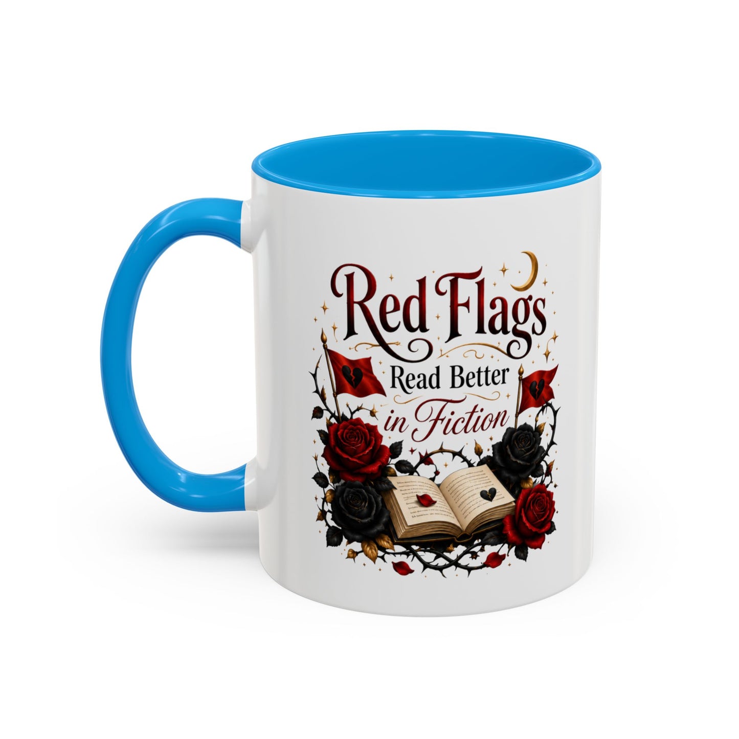 Book Lover Mug — "Red Flags Read Better in Fiction" Ceramic Coffee Cup (11oz/15oz)
