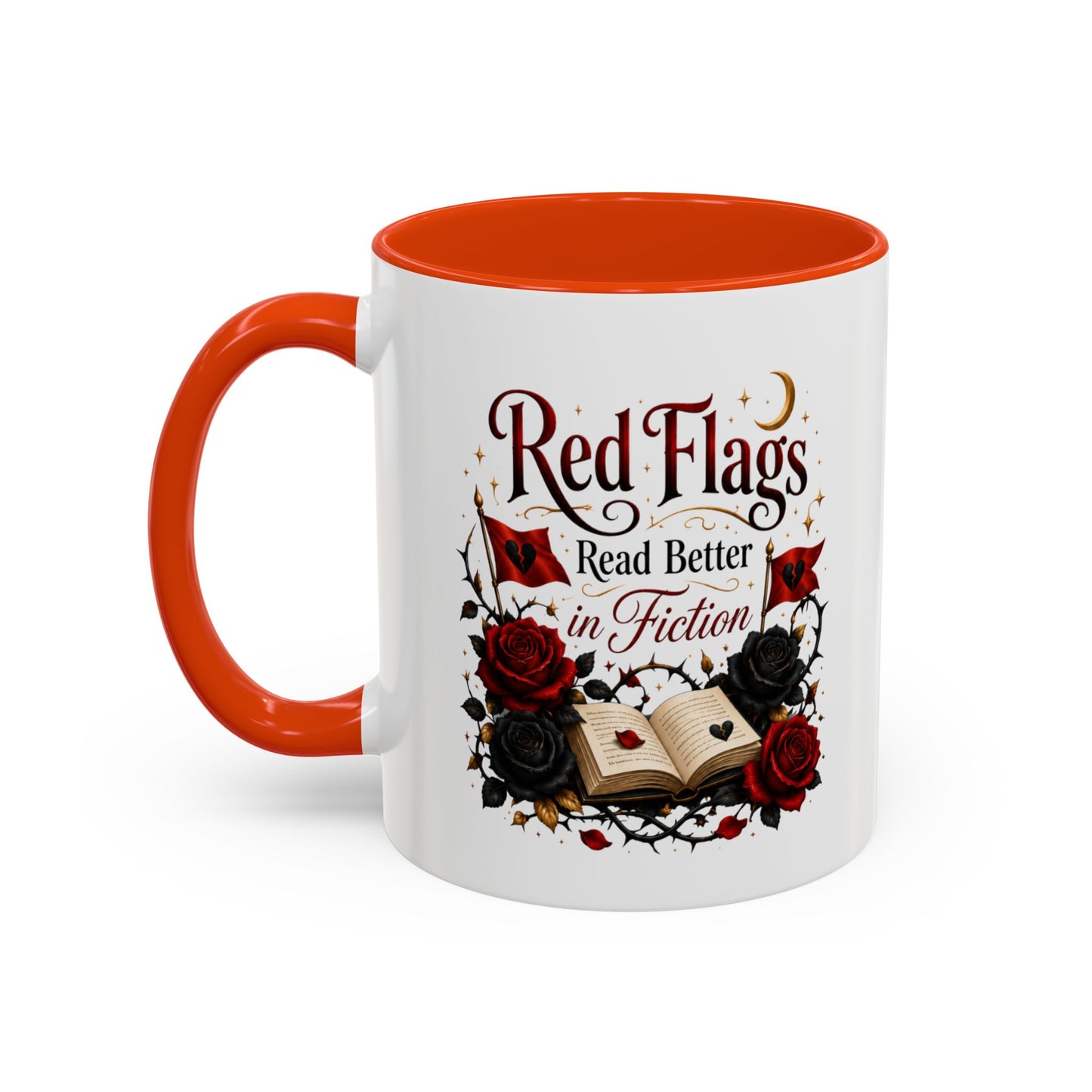 Book Lover Mug — "Red Flags Read Better in Fiction" Ceramic Coffee Cup (11oz/15oz)