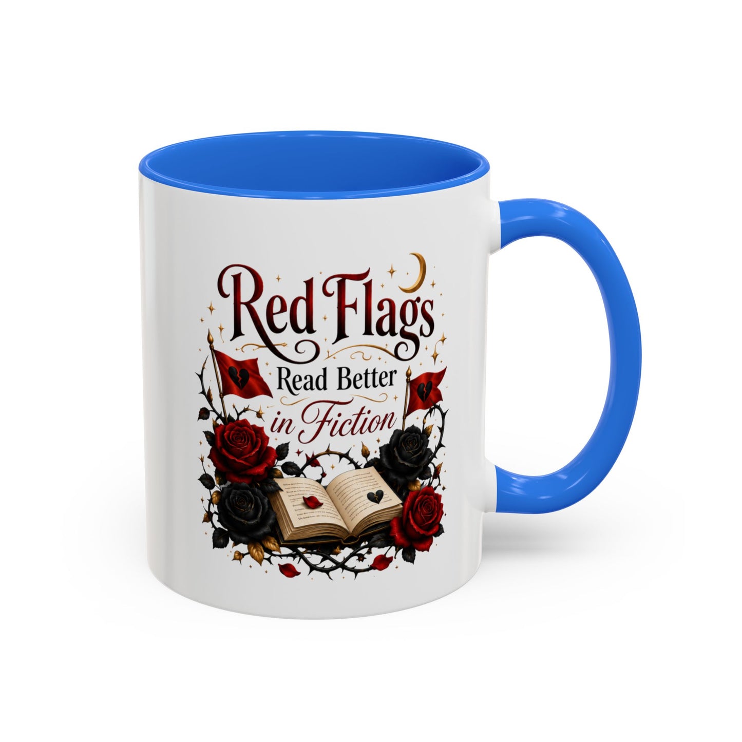 Book Lover Mug — "Red Flags Read Better in Fiction" Ceramic Coffee Cup (11oz/15oz)