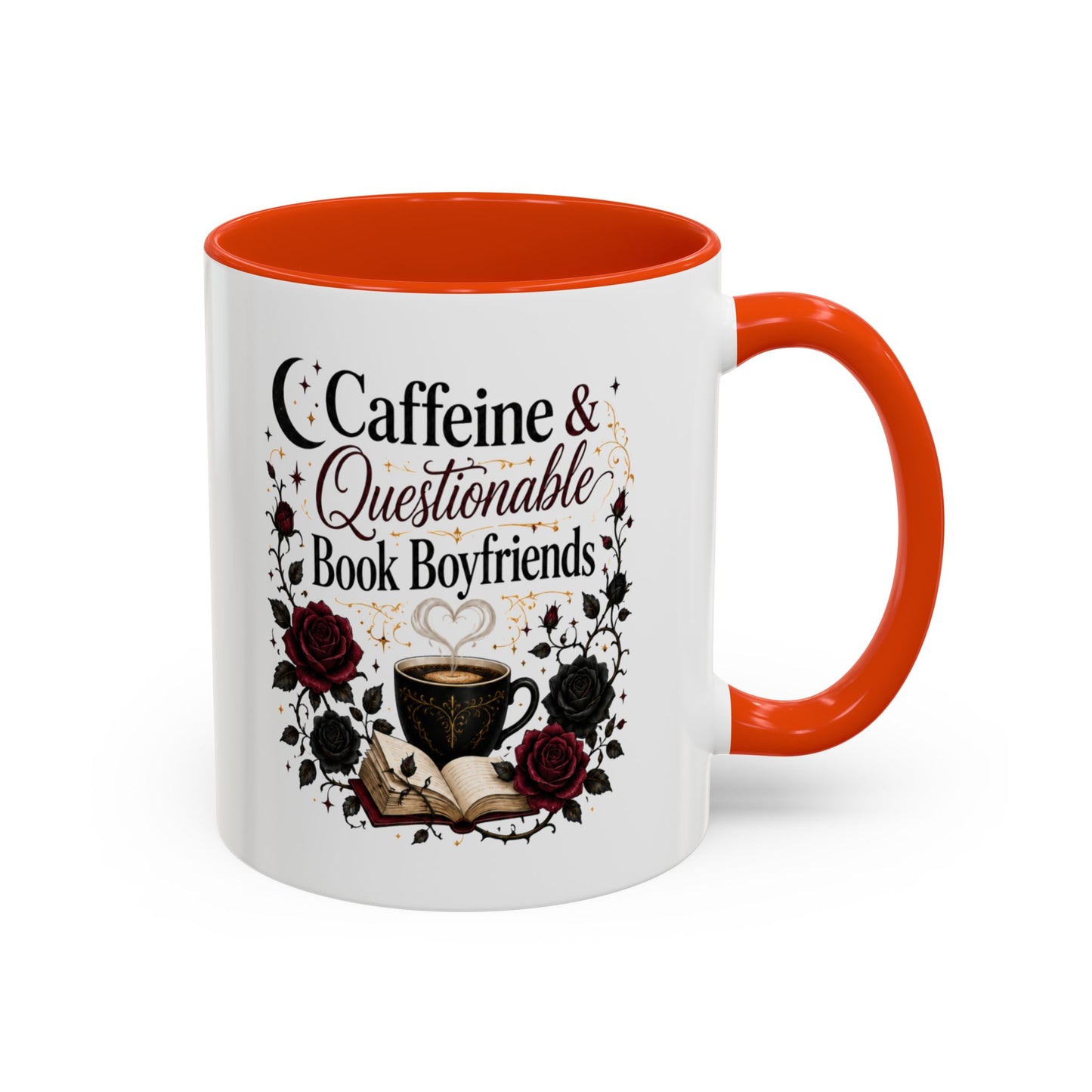 Caffeine & Questionable Book Boyfriends Coffee Mug — 11oz/15oz Novelty Booklover Gift