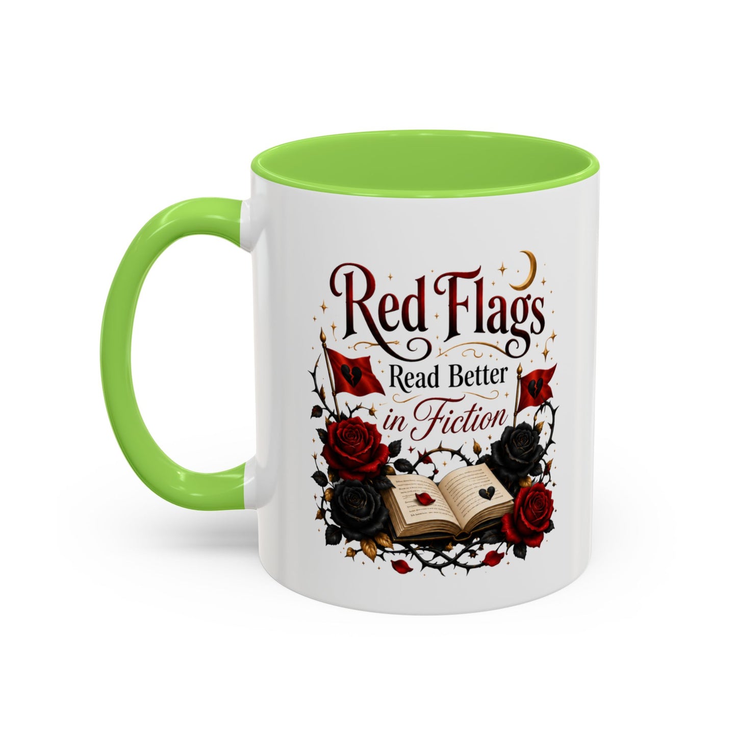 Book Lover Mug — "Red Flags Read Better in Fiction" Ceramic Coffee Cup (11oz/15oz)