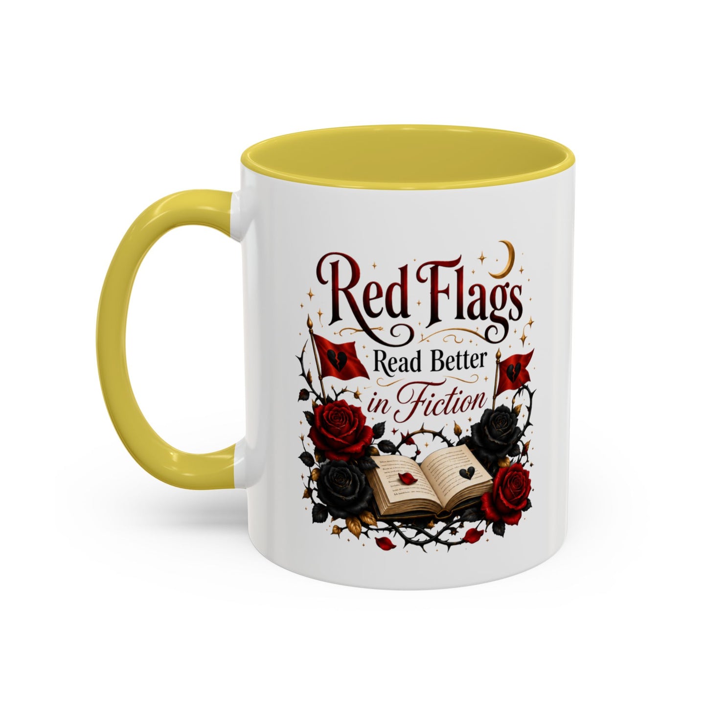 Book Lover Mug — "Red Flags Read Better in Fiction" Ceramic Coffee Cup (11oz/15oz)