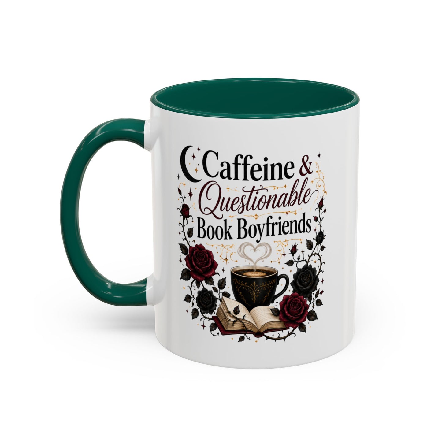 Caffeine & Questionable Book Boyfriends Coffee Mug — 11oz/15oz Novelty Booklover Gift