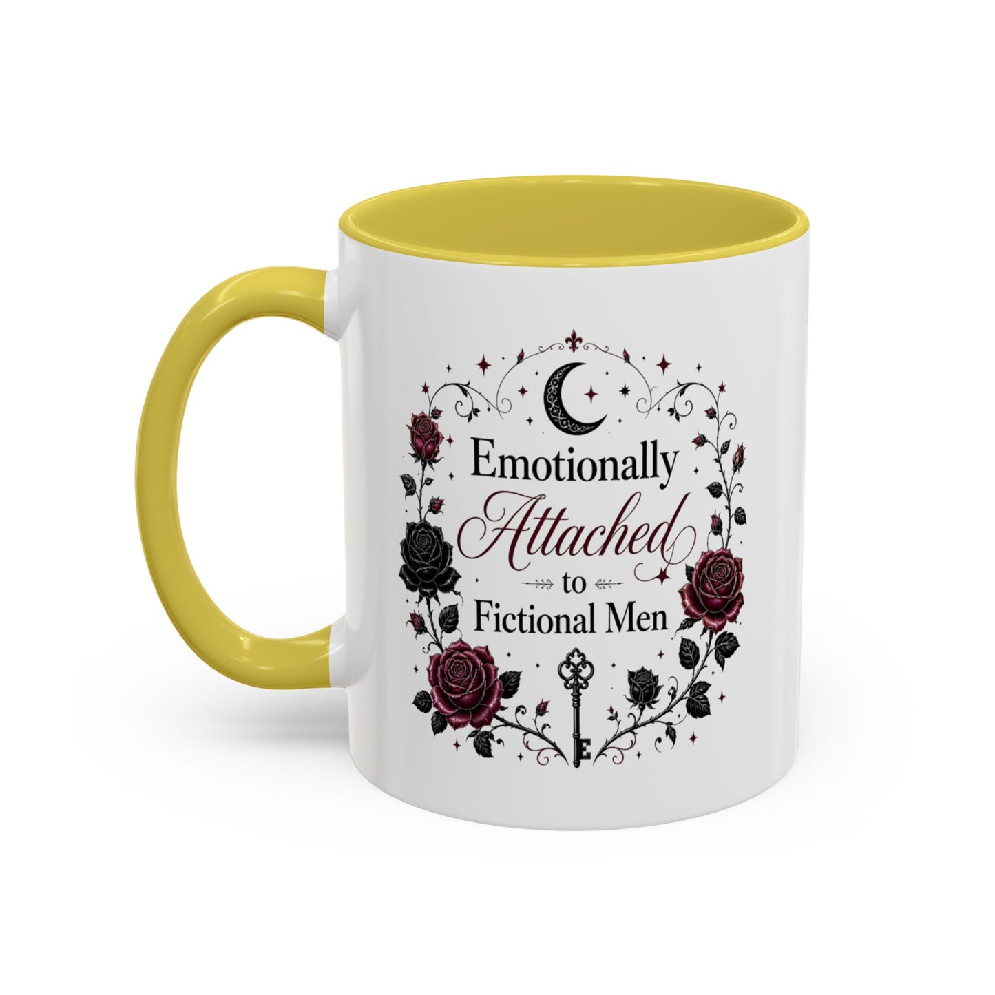 Emotionally Attached to Fictional Men Mug — Floral Gothic 11oz/15oz Coffee Cup
