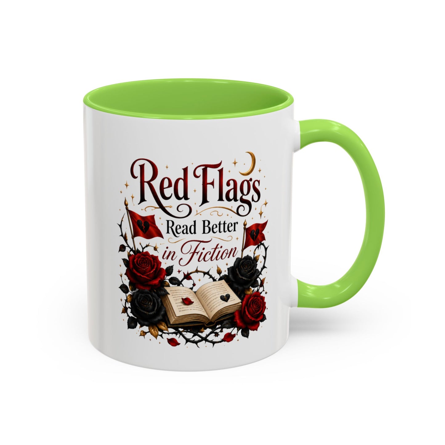 Book Lover Mug — "Red Flags Read Better in Fiction" Ceramic Coffee Cup (11oz/15oz)