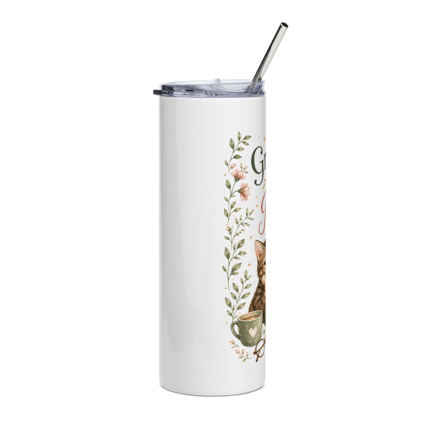 20oz Tumbler — "Growing a Plot" Cat Garden Stainless Steel Travel Cup