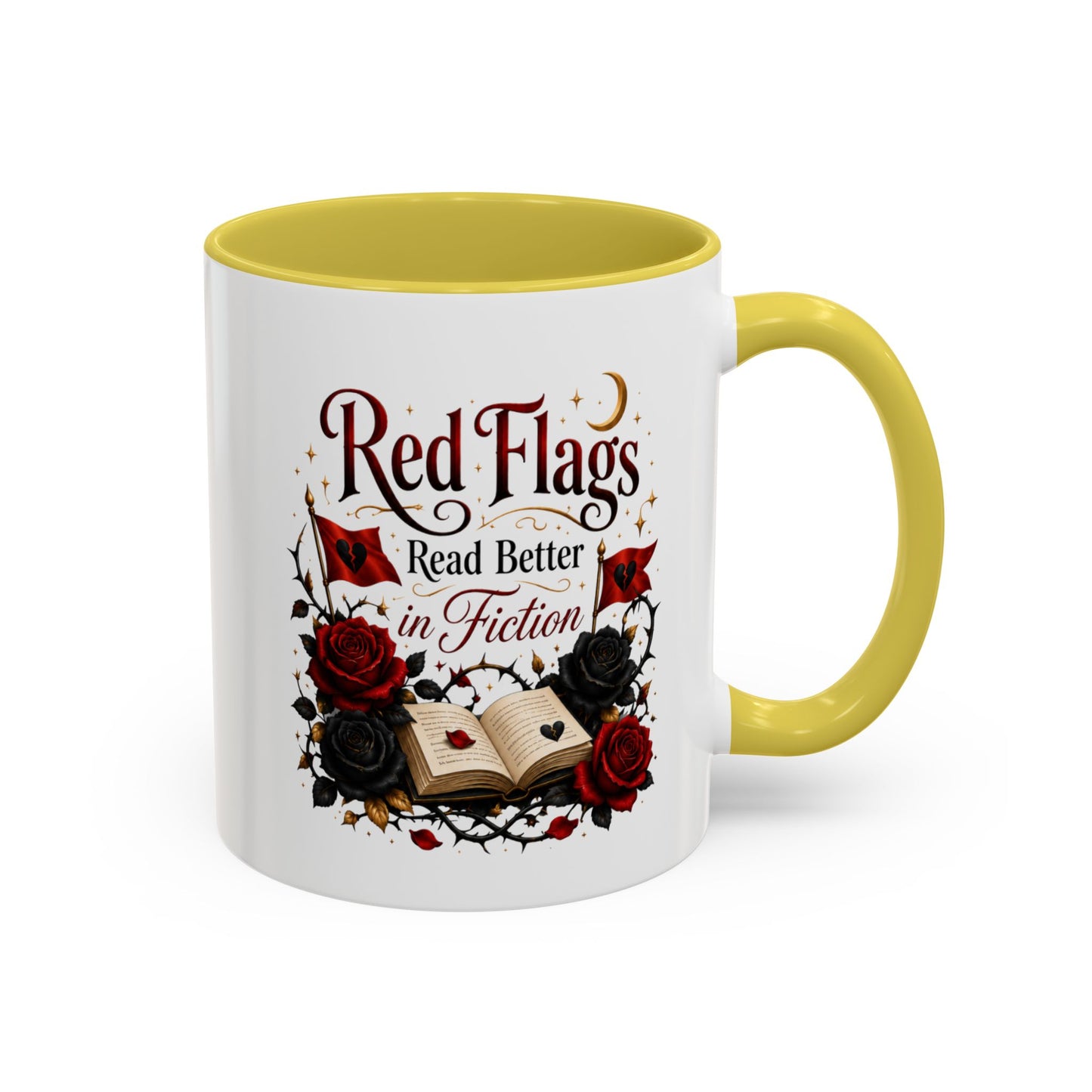 Book Lover Mug — "Red Flags Read Better in Fiction" Ceramic Coffee Cup (11oz/15oz)