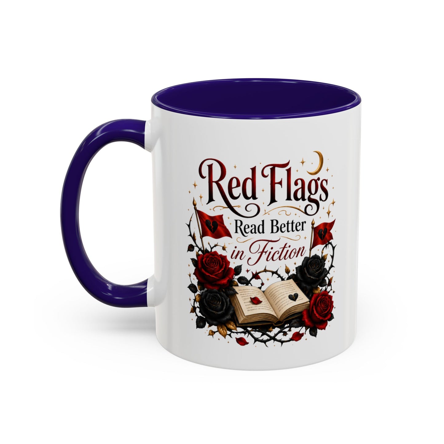Book Lover Mug — "Red Flags Read Better in Fiction" Ceramic Coffee Cup (11oz/15oz)