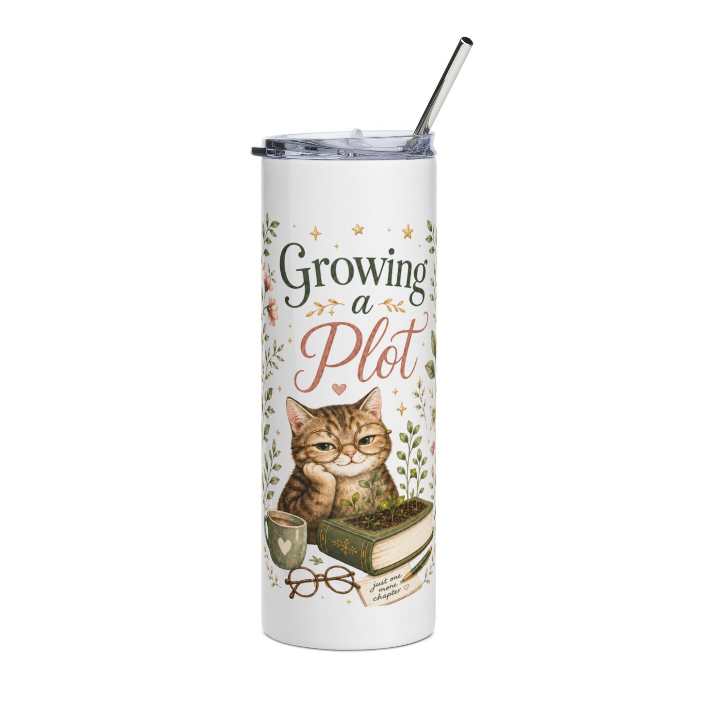20oz Tumbler — "Growing a Plot" Cat Garden Stainless Steel Travel Cup