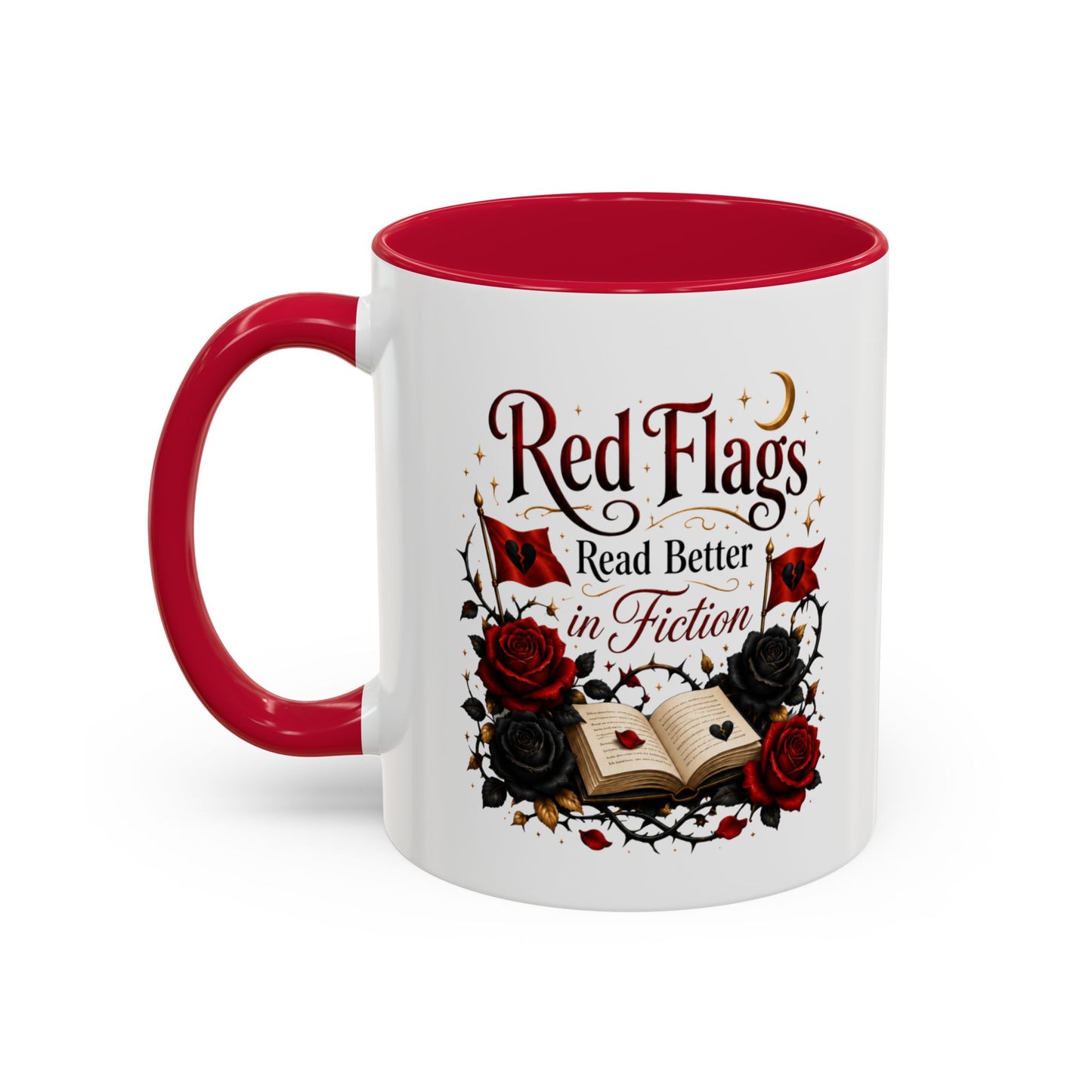 Book Lover Mug — "Red Flags Read Better in Fiction" Ceramic Coffee Cup (11oz/15oz)