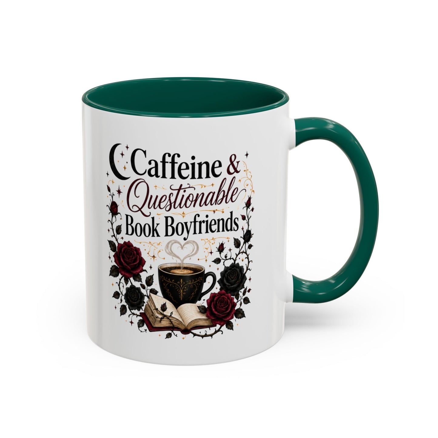Caffeine & Questionable Book Boyfriends Coffee Mug — 11oz/15oz Novelty Booklover Gift