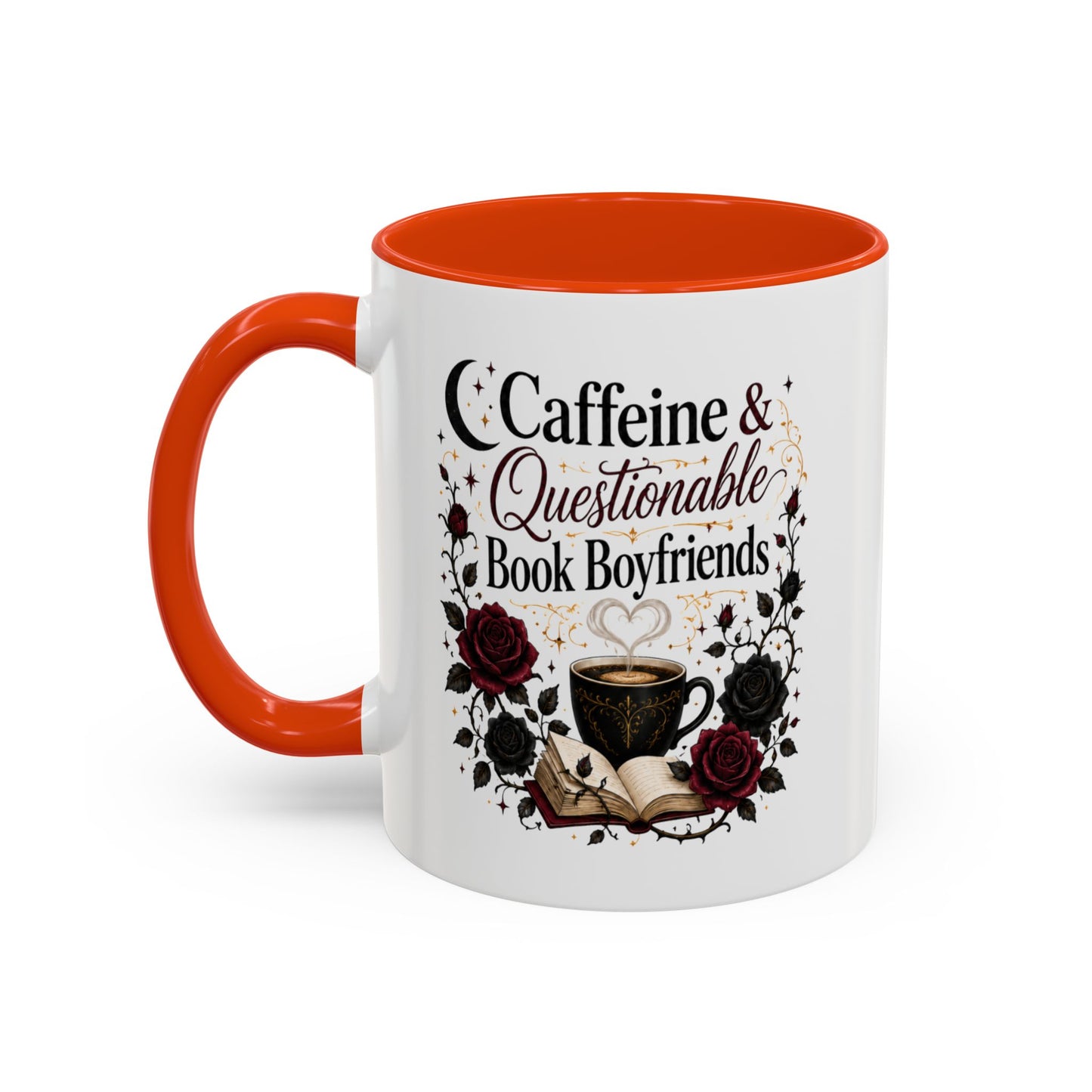 Caffeine & Questionable Book Boyfriends Coffee Mug — 11oz/15oz Novelty Booklover Gift