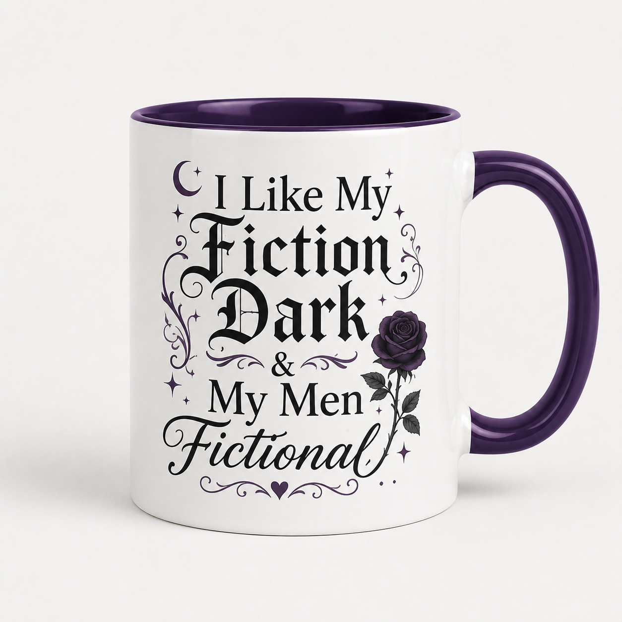 Fiction Dark Coffee Mug — "I Like My Fiction Dark & My Men Fictional" (11oz/15oz)