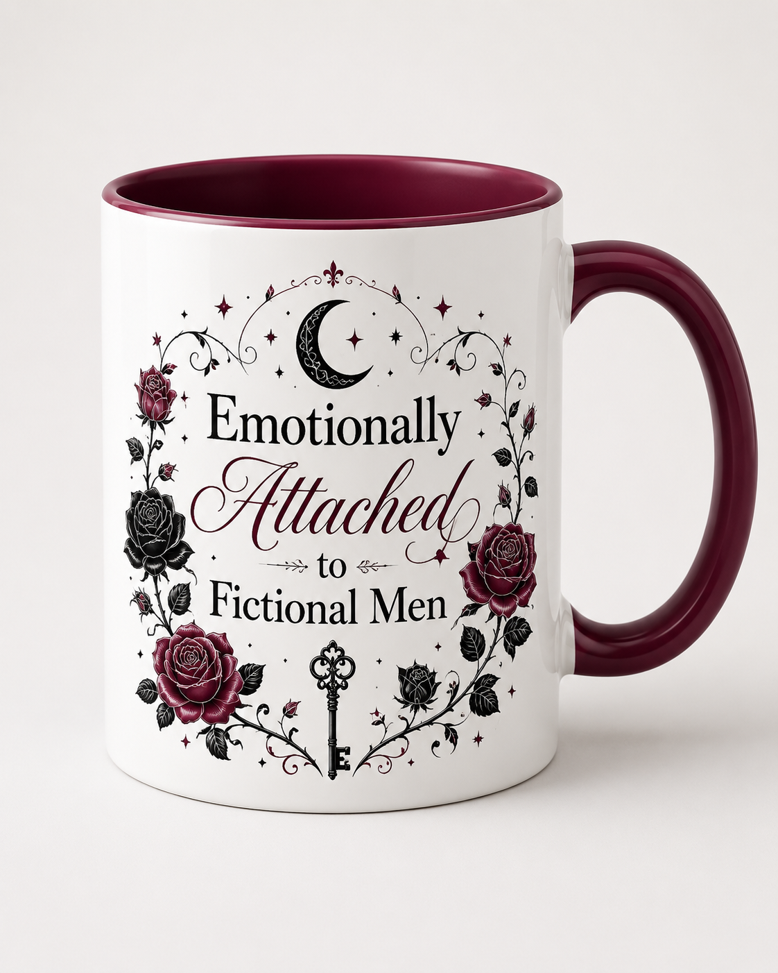 Emotionally Attached to Fictional Men Mug — Floral Gothic 11oz/15oz Coffee Cup