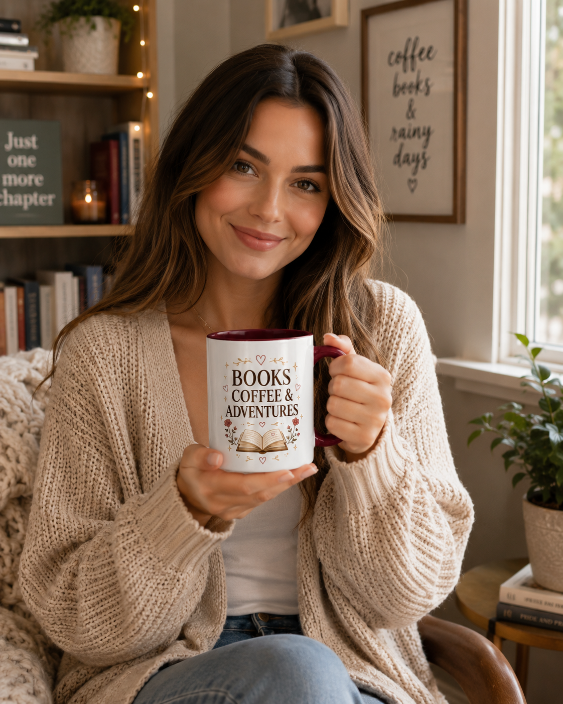 Books, Coffee & Adventures Mug — Cozy Reading Gift (11oz/15oz)