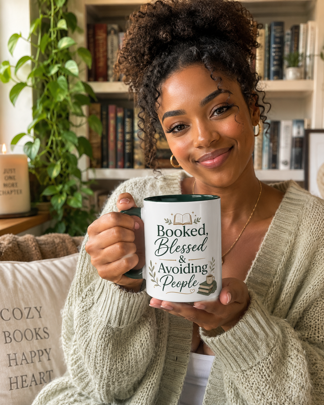 Booked, Blessed & Avoiding People Mug — Book Lover Coffee Cup (11oz/15oz)