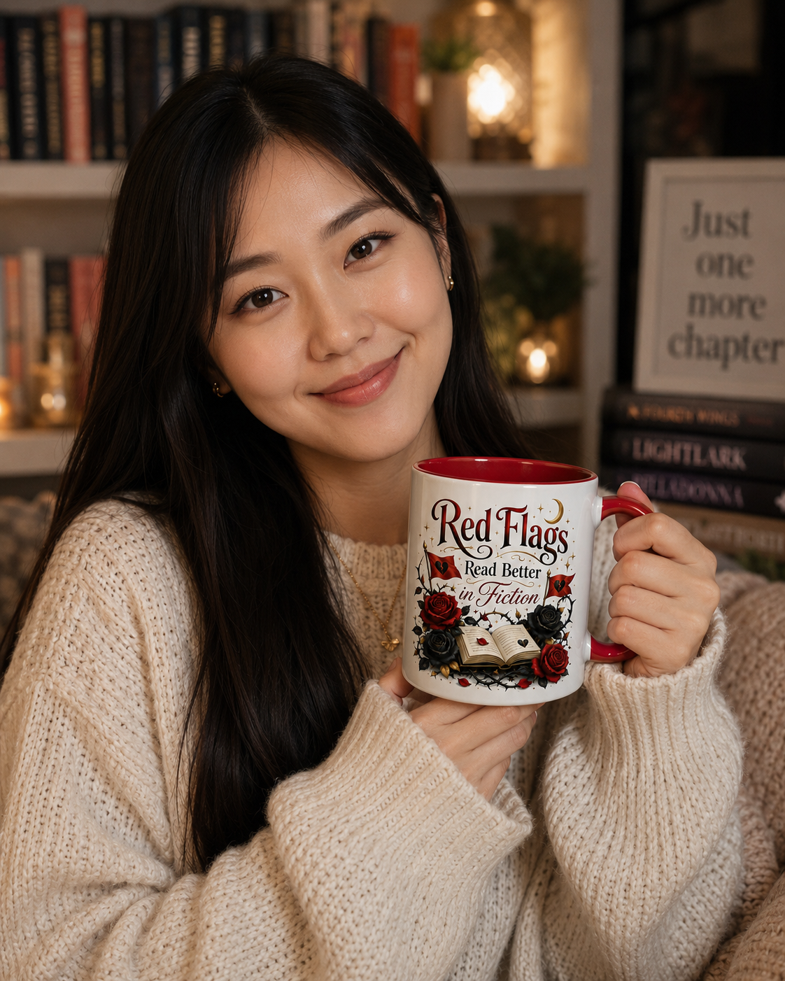 Book Lover Mug — "Red Flags Read Better in Fiction" Ceramic Coffee Cup (11oz/15oz)