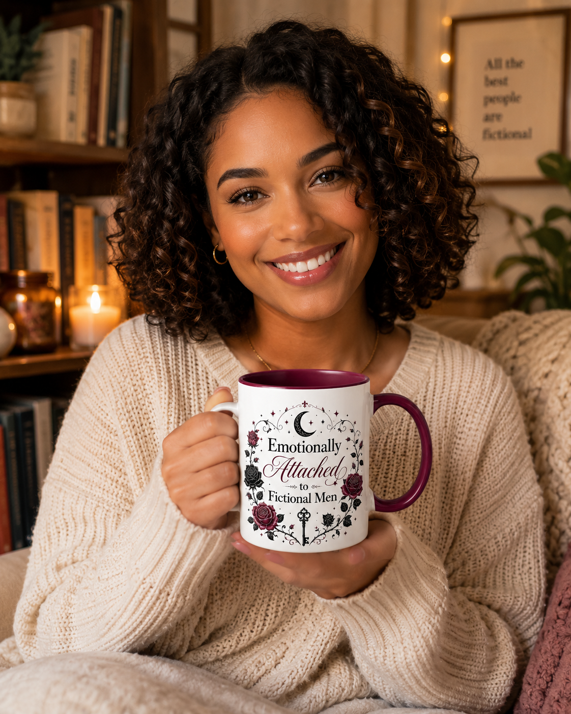 Emotionally Attached to Fictional Men Mug — Floral Gothic 11oz/15oz Coffee Cup