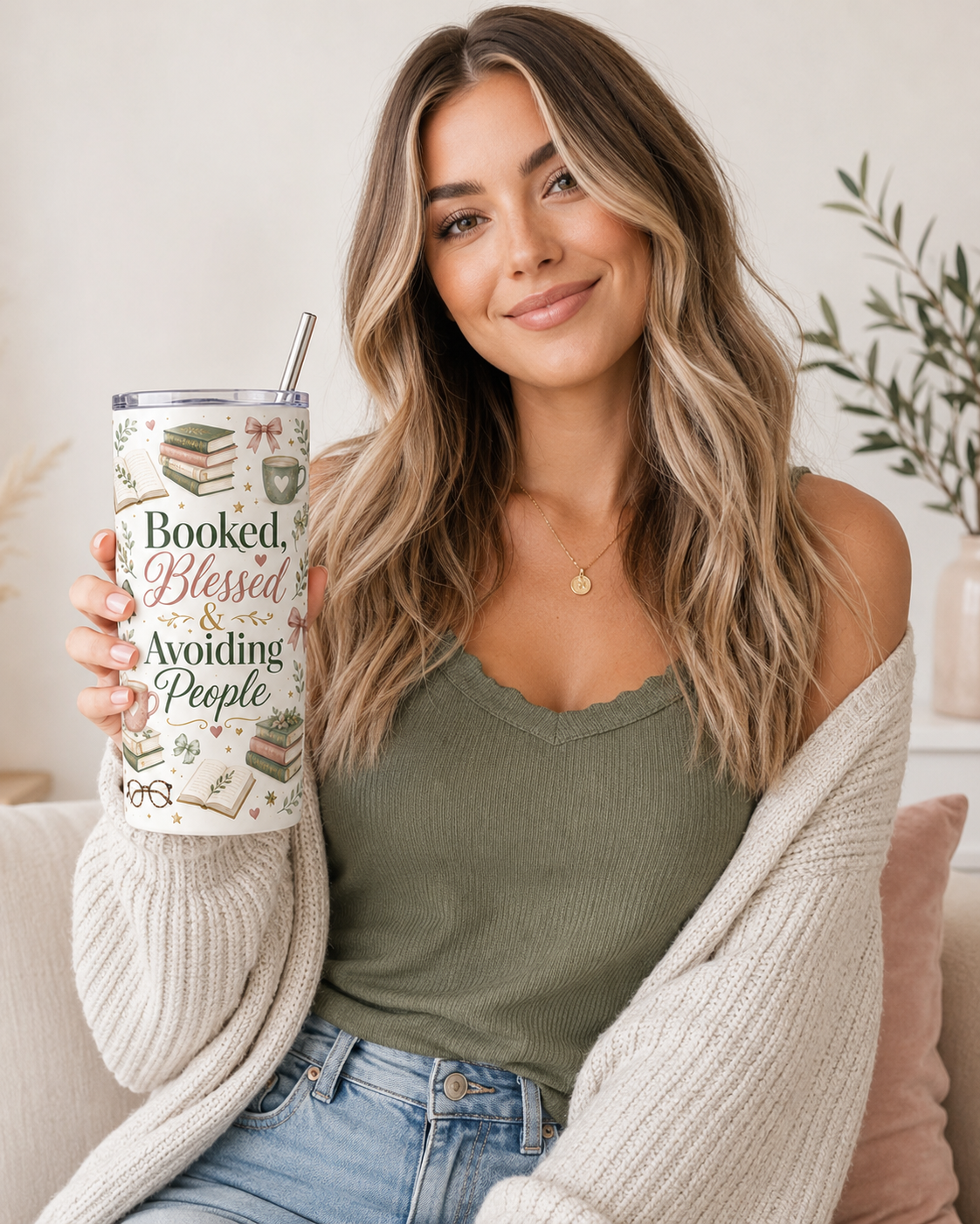 20oz Book Lover Tumbler — "Booked, Blessed & Avoiding People" Stainless Steel Travel Cup