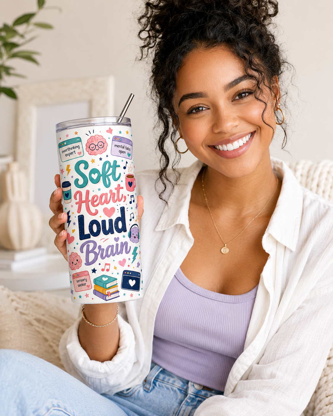 Soft Heart Loud Brain 20oz Stainless Tumbler — Cute Inspirational Travel Cup